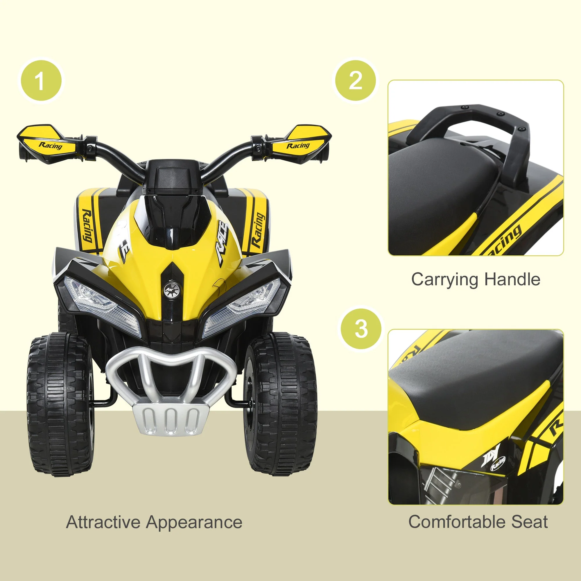 Homcom Toddler Ride On Cars Kids Motorbike Walker Foot To Floor Yellowithblack - Image 6