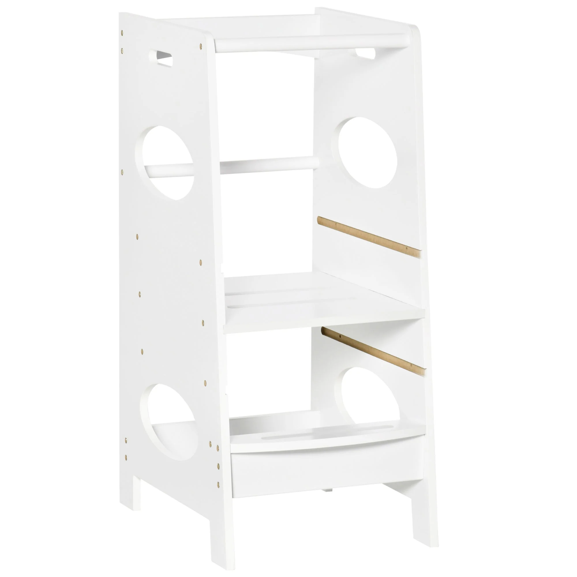Homcom Toddler Step Stool Kids Adjustable Standing Tower with Safety Rail for Kitchen Counter White - Image 2