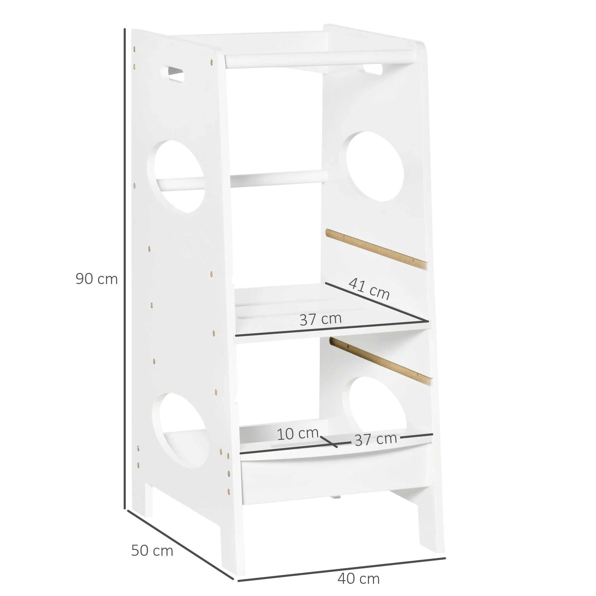 Homcom Toddler Step Stool Kids Adjustable Standing Tower with Safety Rail for Kitchen Counter White - Image 3