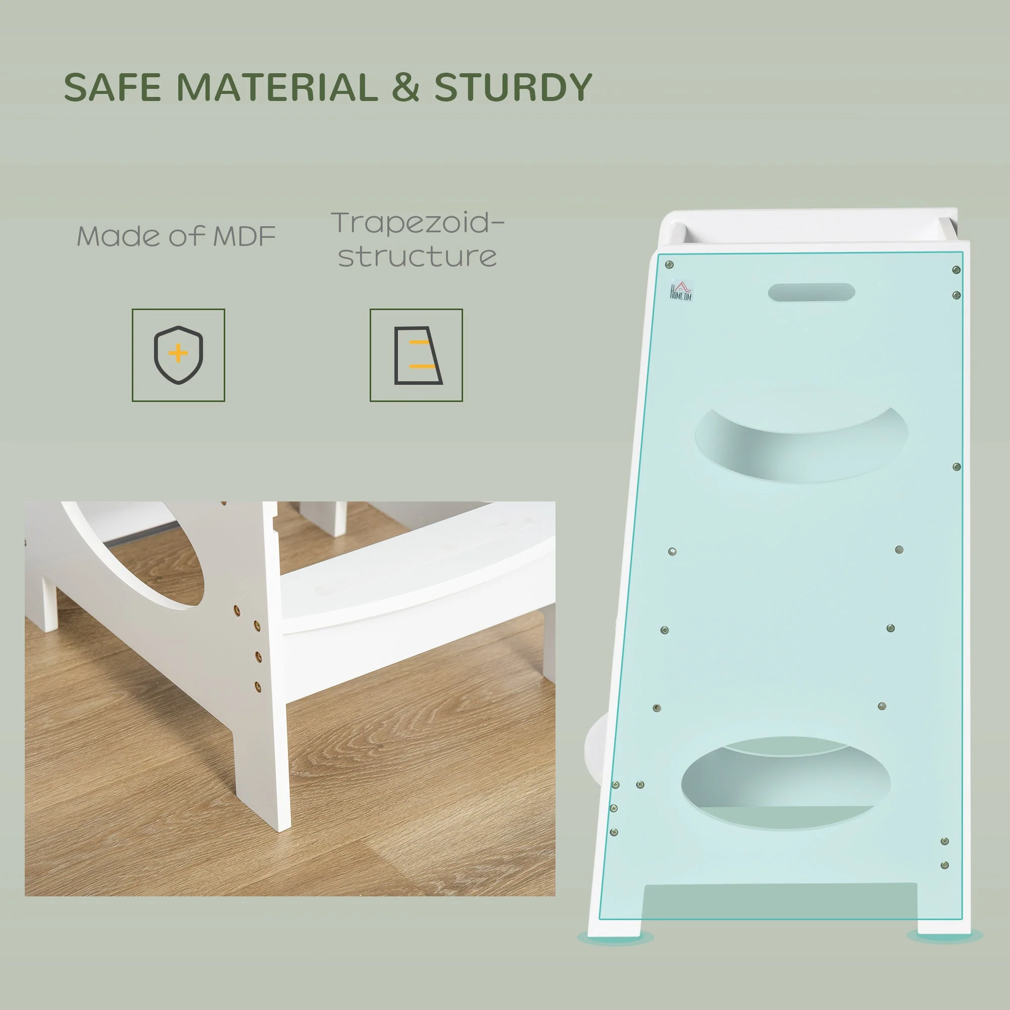 Homcom Toddler Step Stool Kids Adjustable Standing Tower with Safety Rail for Kitchen Counter White - Image 5