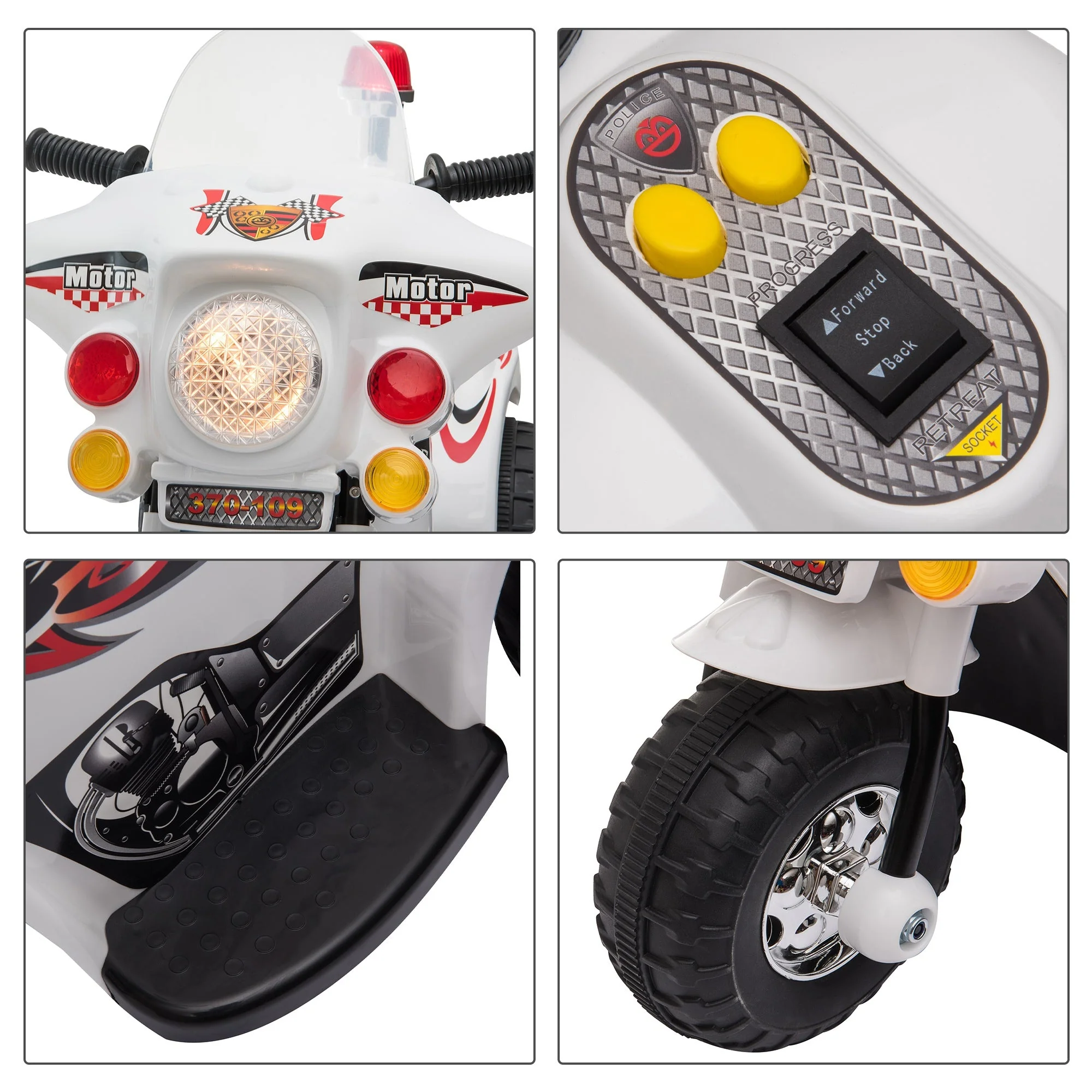 Homcom Toddlers Electric Pp Motorcycle Ride On Trike White - Image 4
