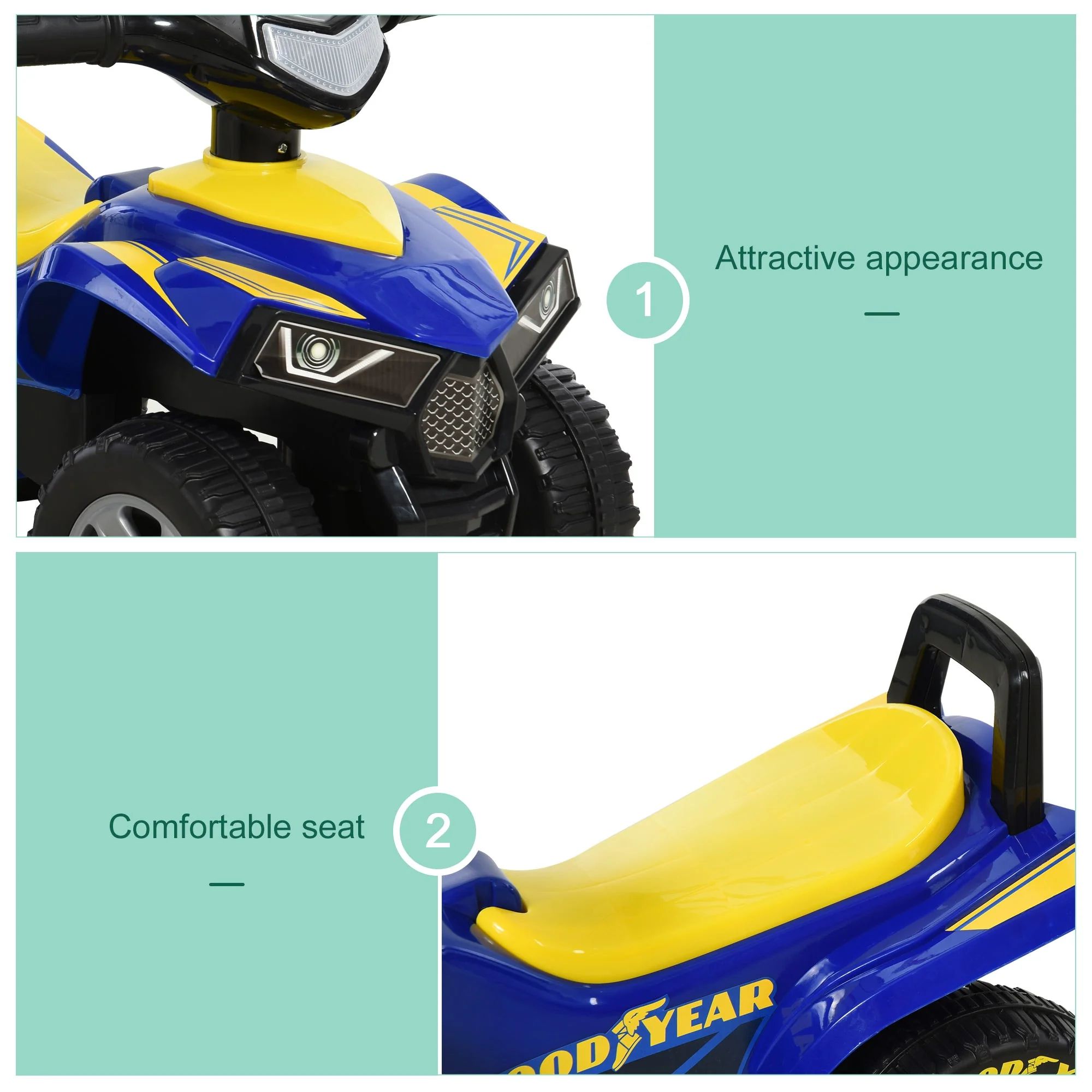 Homcom Toddlers Sound Effect PP Quad Bike Walker Yellow/Blue - Image 4