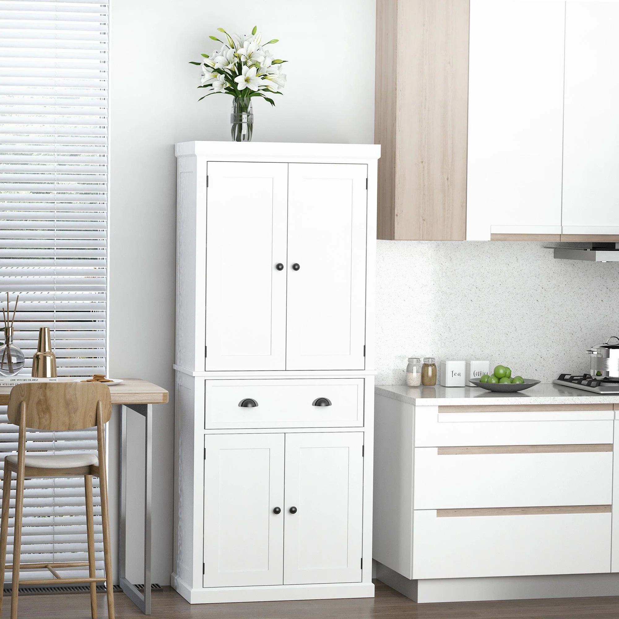 Homcom Traditional Colonial Freestanding Kitchen Cupboard - Image 2