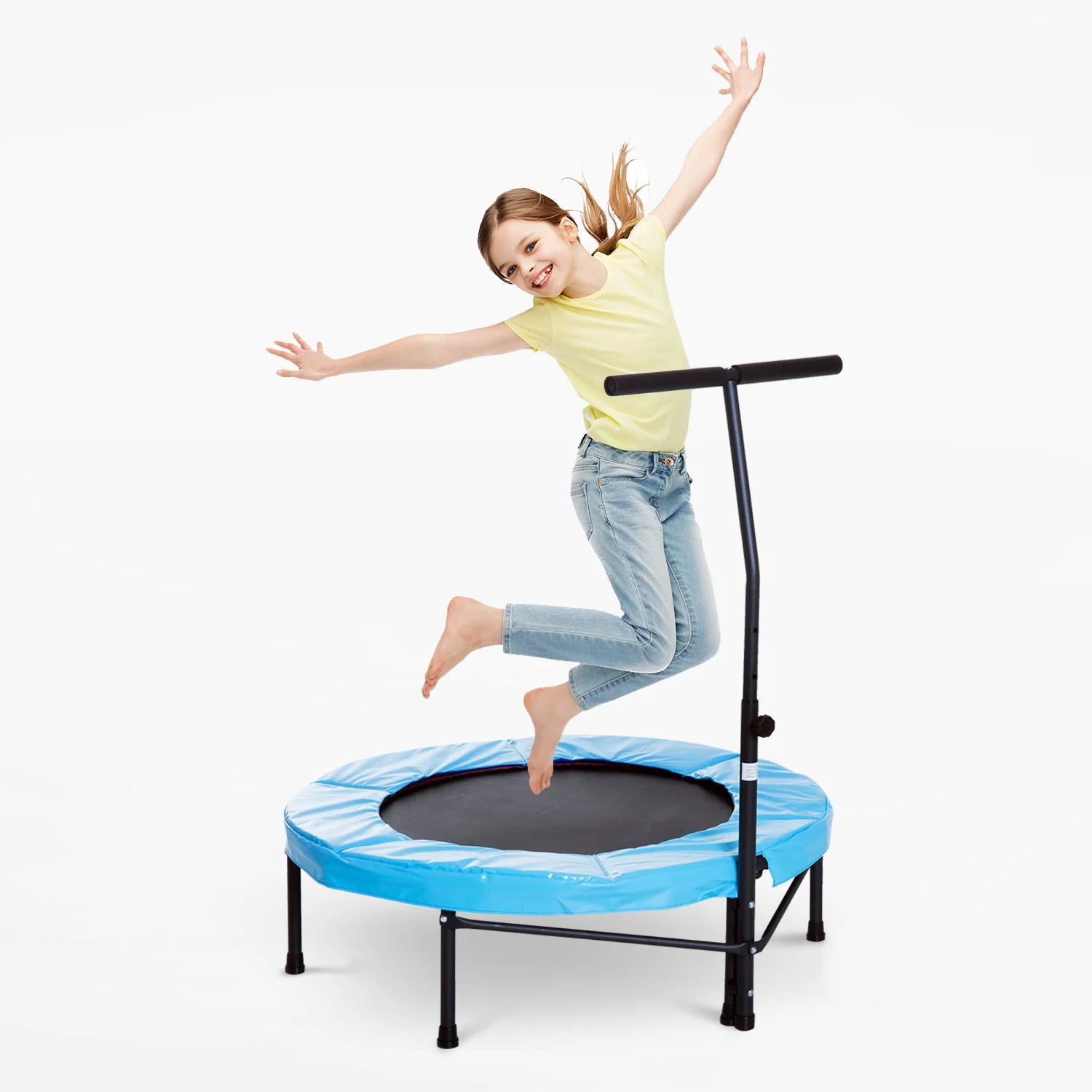 Homcom Trampoline Rebounder w/ Adjustable Handle for Children and Adults Blue - Image 2