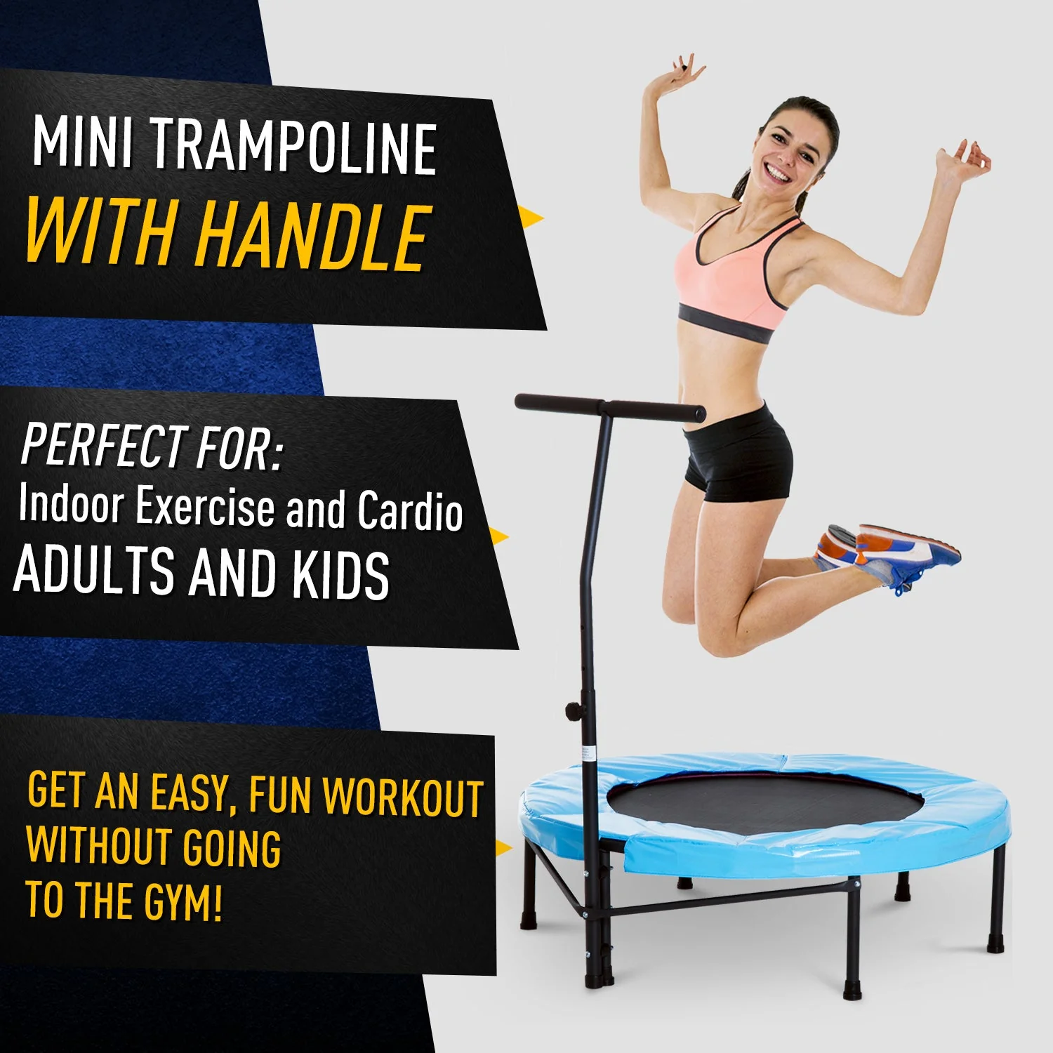Homcom Trampoline Rebounder w/ Adjustable Handle for Children and Adults Blue - Image 4