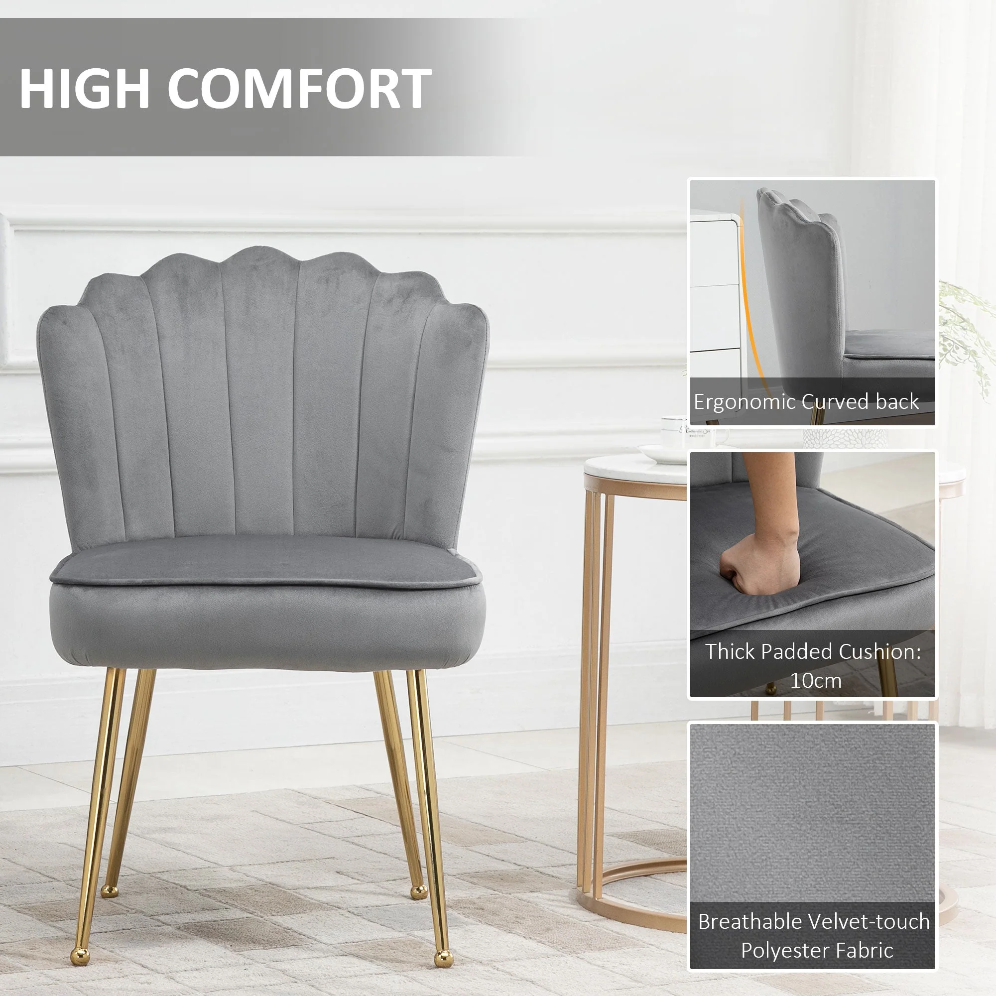 Homcom Velvet-Feel Shell Luxe Accent Chair - Image 4