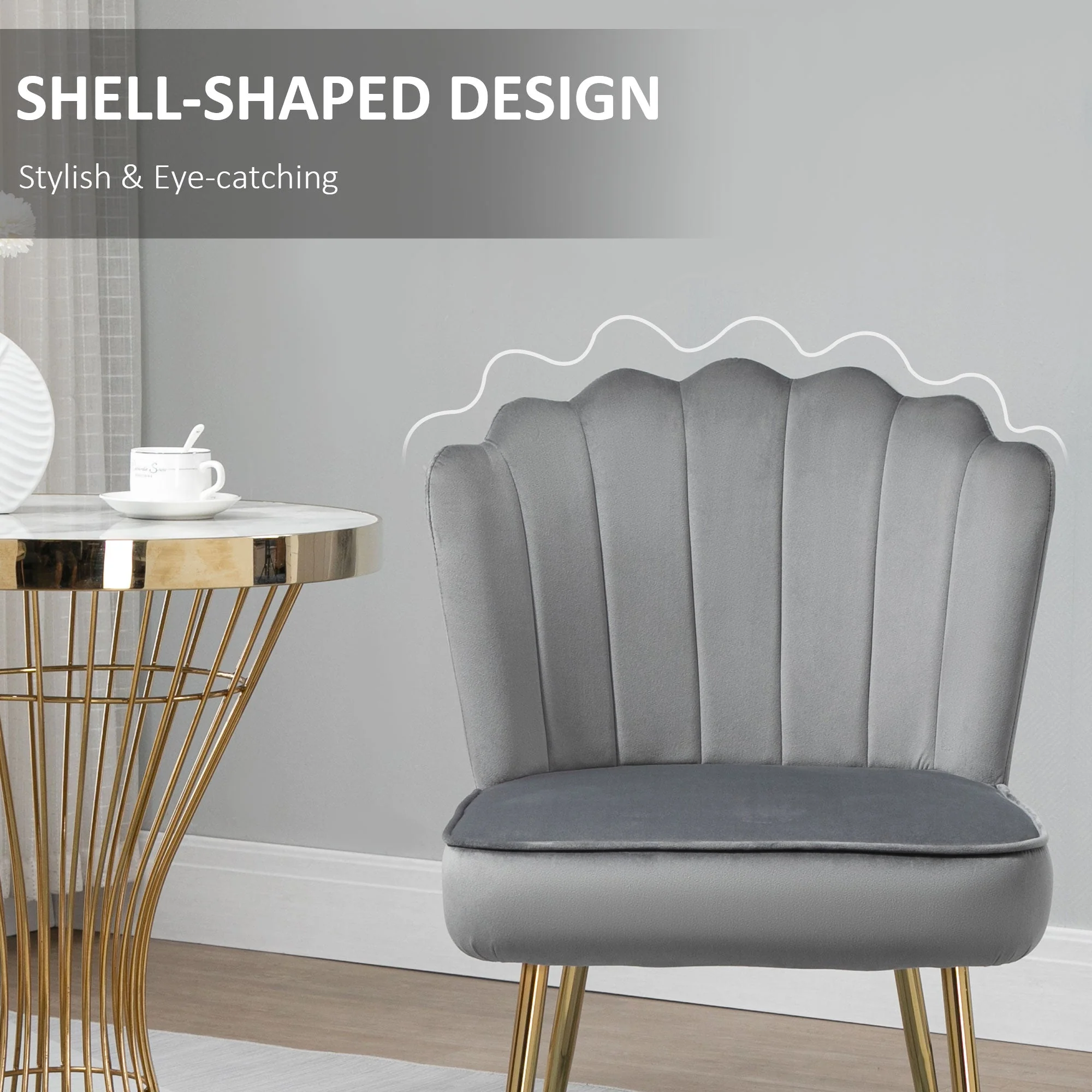 Homcom Velvet-Feel Shell Luxe Accent Chair - Image 5