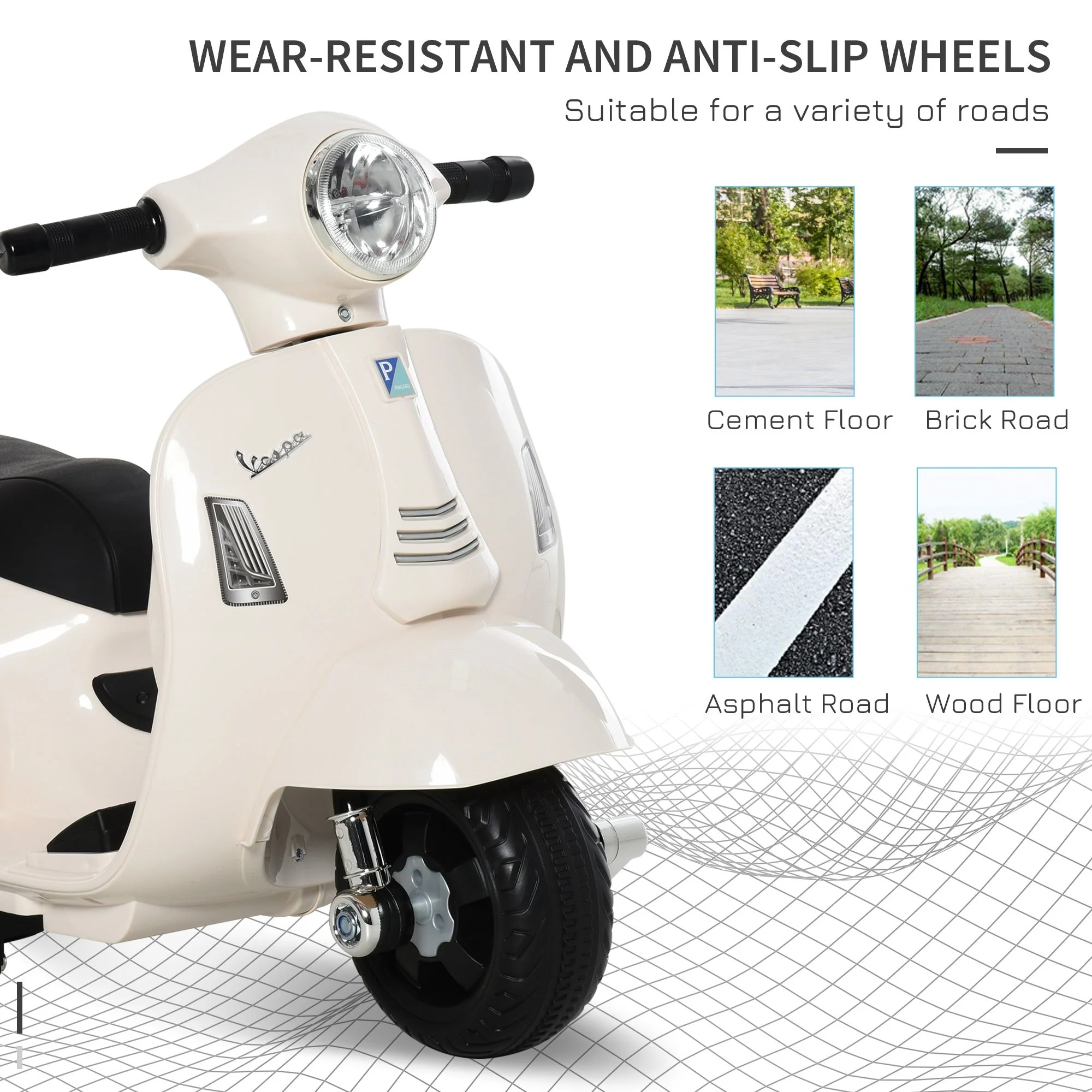 Homcom Vespa Licensed Kids Ride On Motorcycle 6V Battery Powered Electric Toys - Image 4