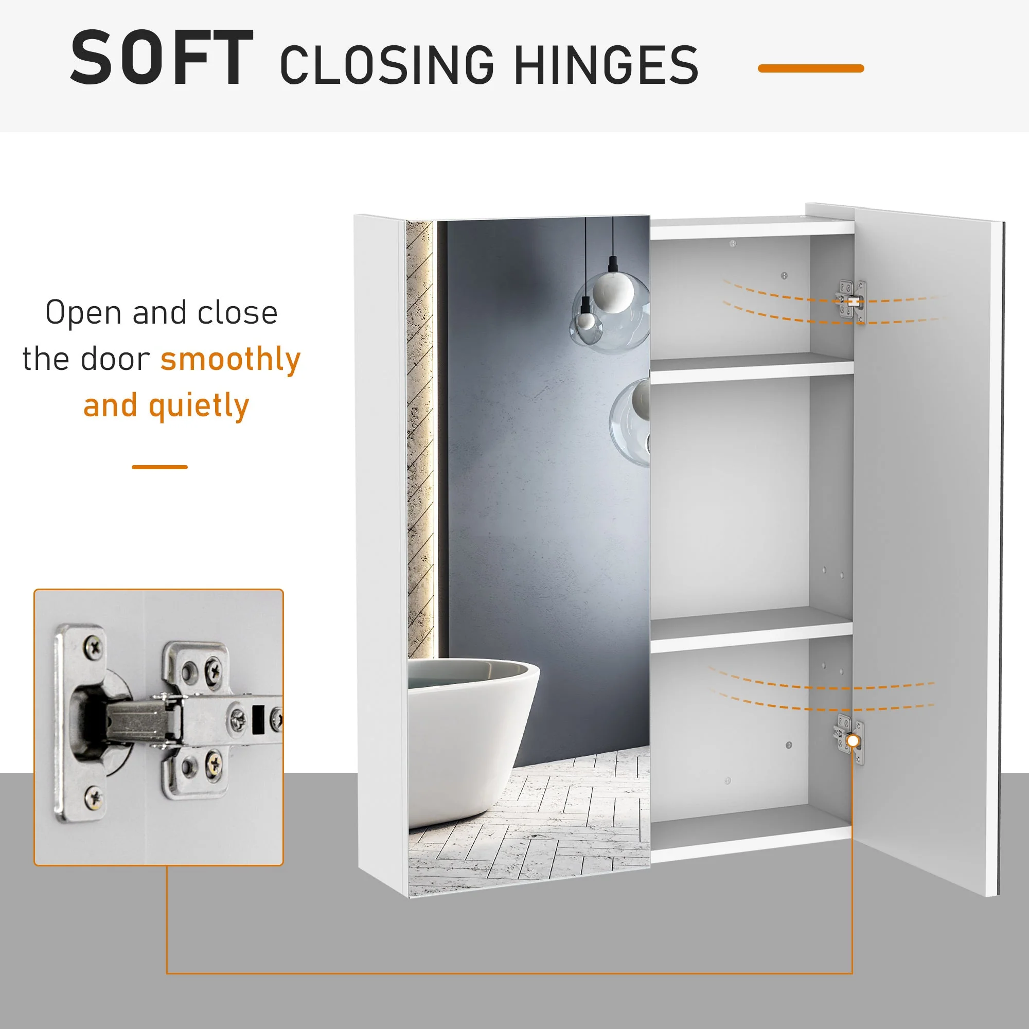 Homcom Wall Mount Mirror Cabinet Wood Bathroom Storage Shelf Double Door Cupboard Adjustable (60Wx15Dx75H (cm)) - Image 6