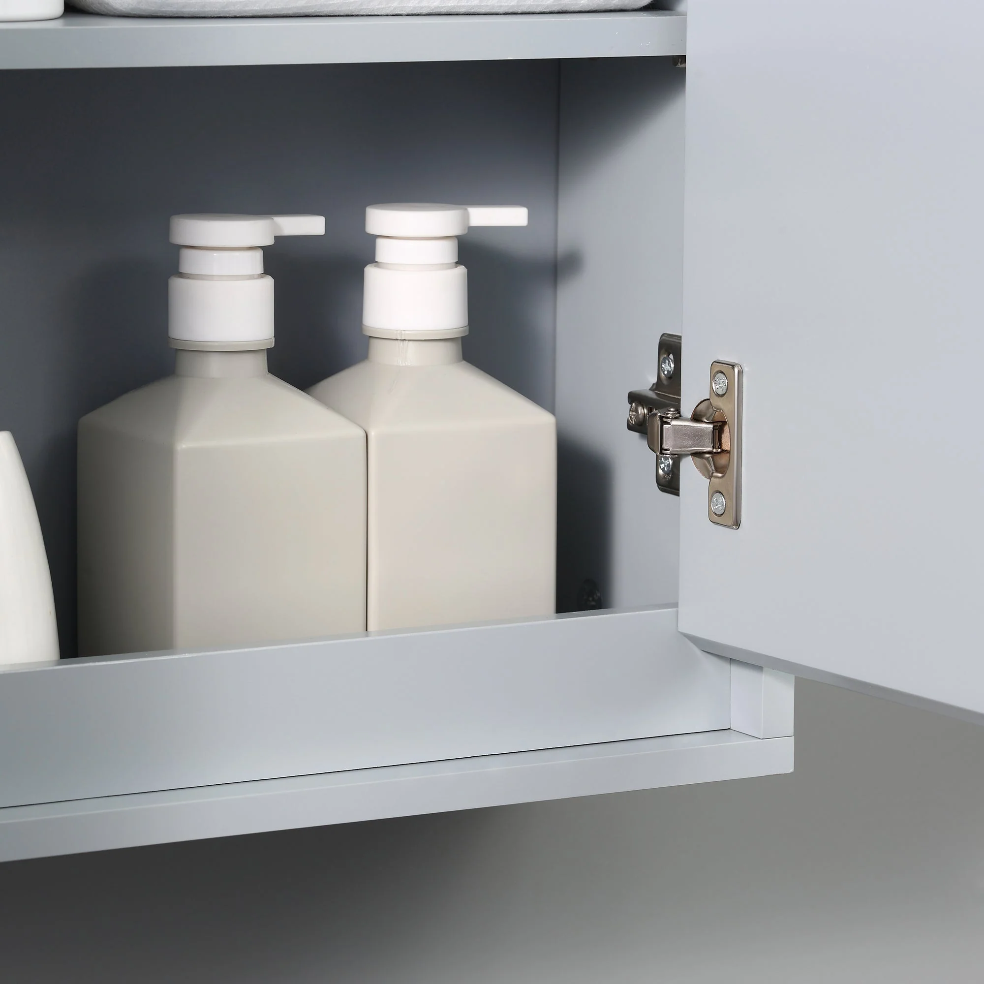 Homcom Wall Mounted Mirror Cabinet with Storage Shelf Bathroom Cupboard Double Door Grey - Image 9