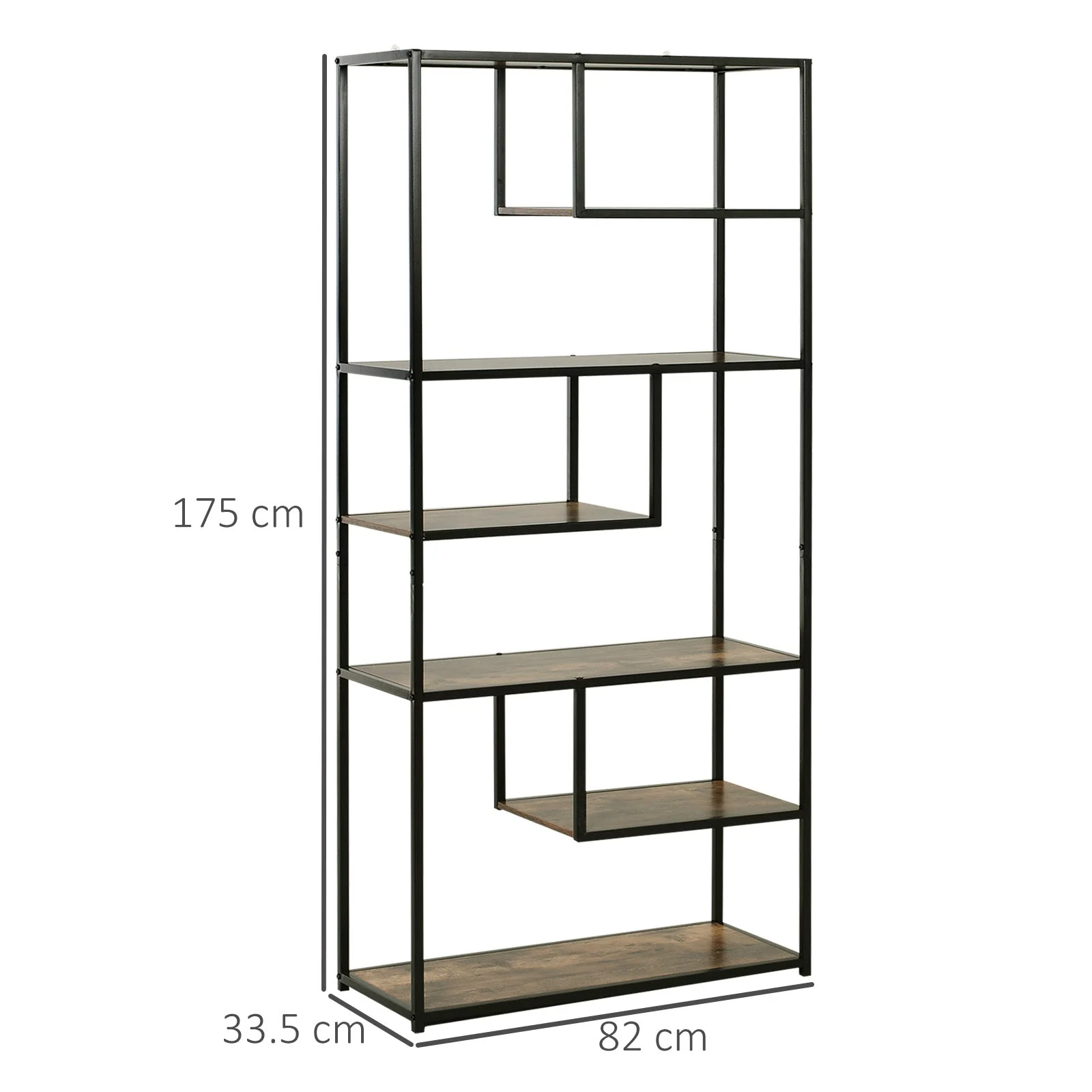 Homcom Wood Shelf Bookcase Industrial Style Stand 6-Staggered Shelf Living Room Display Rack Organiser - Image 3