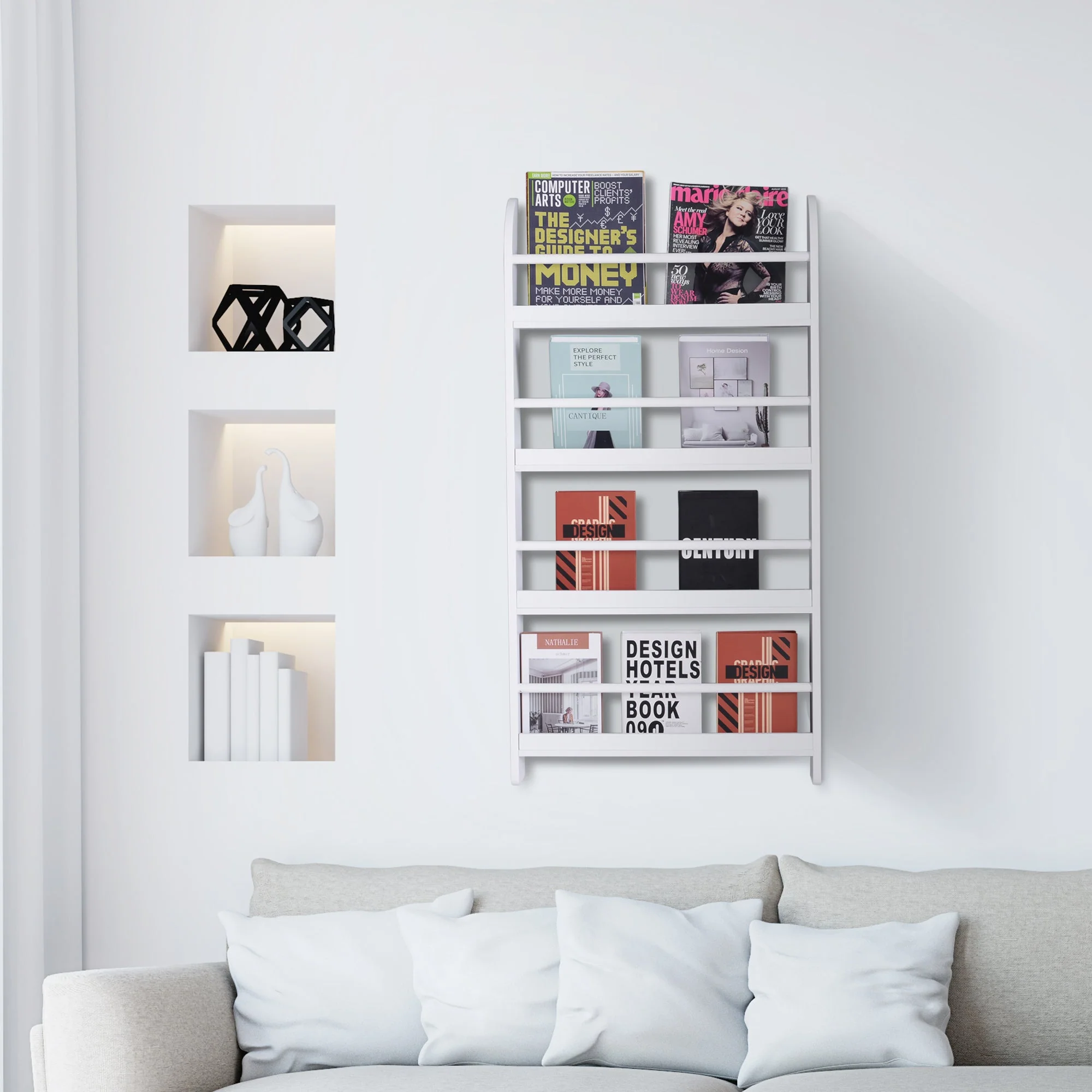 Homcom Wood Wall/Standing Magazine Holders Book Rack Shelf 4 Tiers Space Saving Design Water Resist Home Office Decoration - Image 2