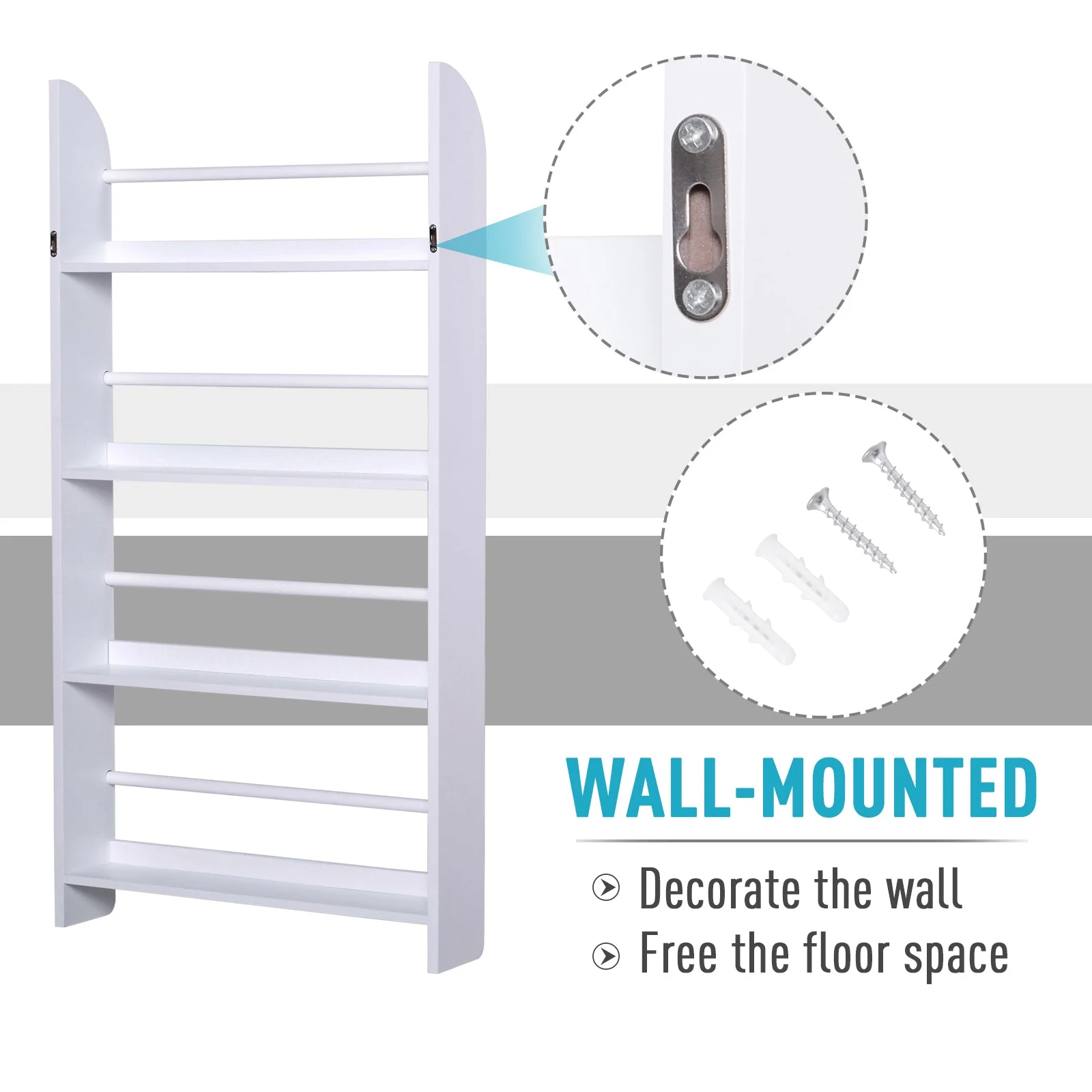 Homcom Wood Wall/Standing Magazine Holders Book Rack Shelf 4 Tiers Space Saving Design Water Resist Home Office Decoration - Image 4