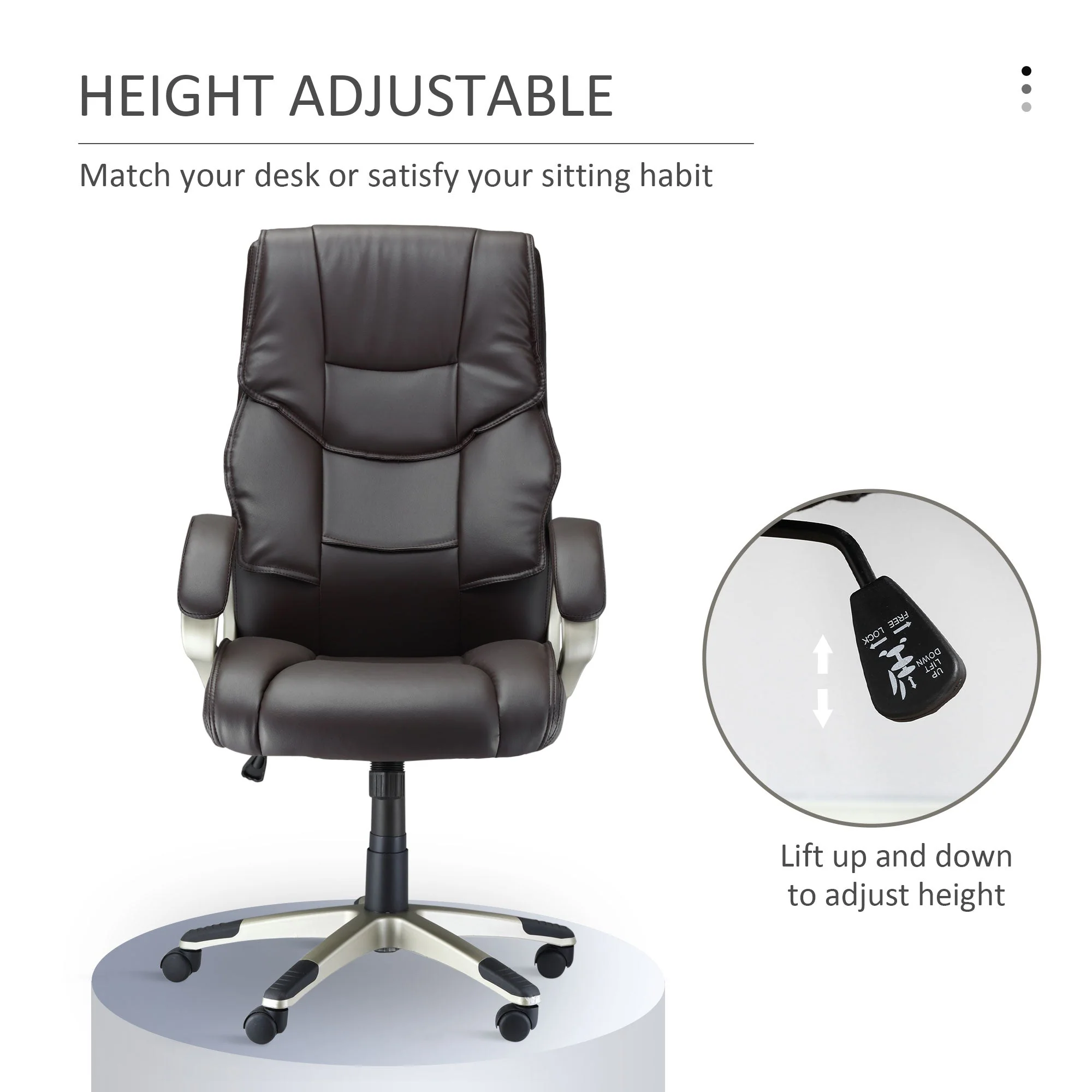 Home Office Chair High Back Computer Desk Chair with Faux Leather Adjustable Height Rocking Function Brown - Image 4