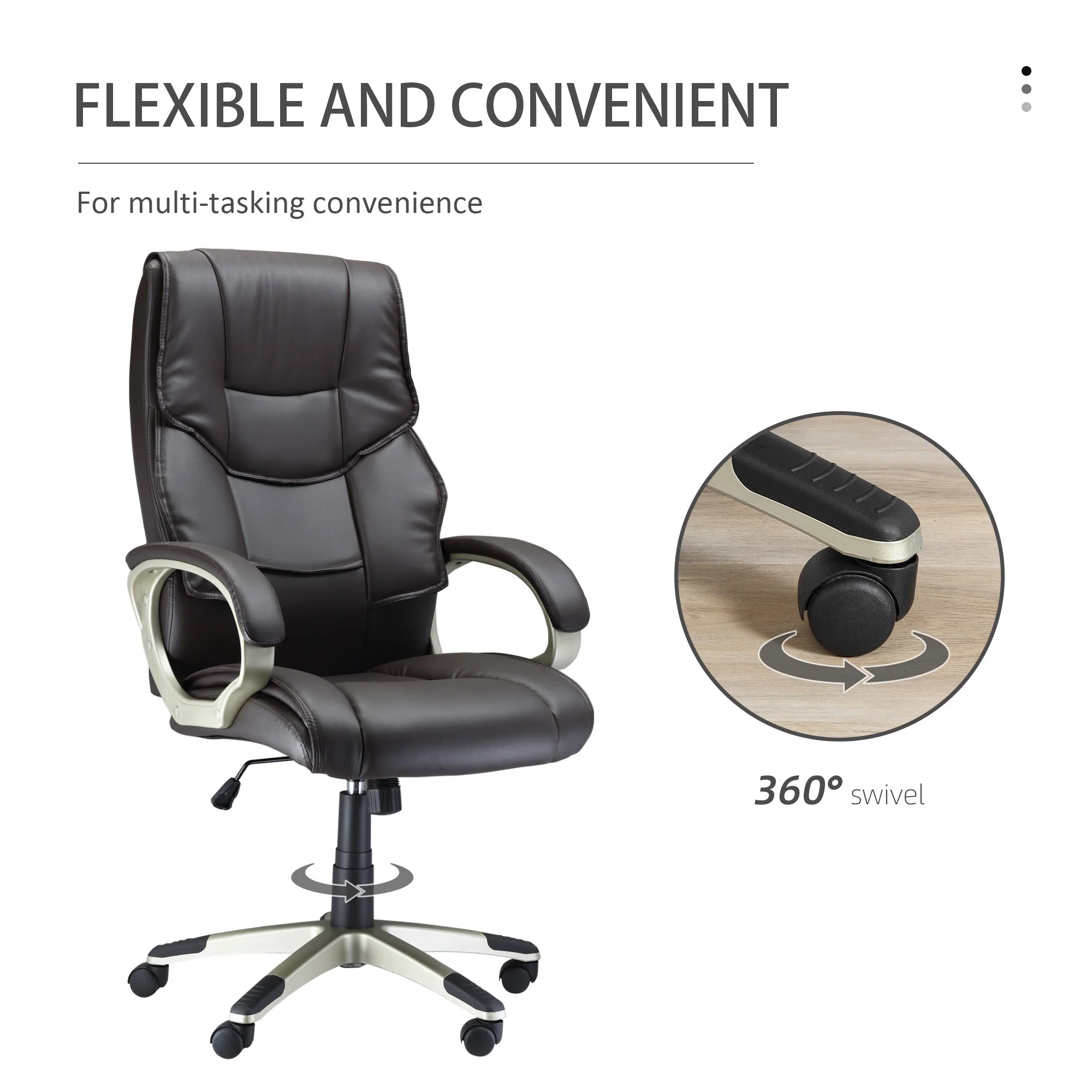 Home Office Chair High Back Computer Desk Chair with Faux Leather Adjustable Height Rocking Function Brown - Image 6