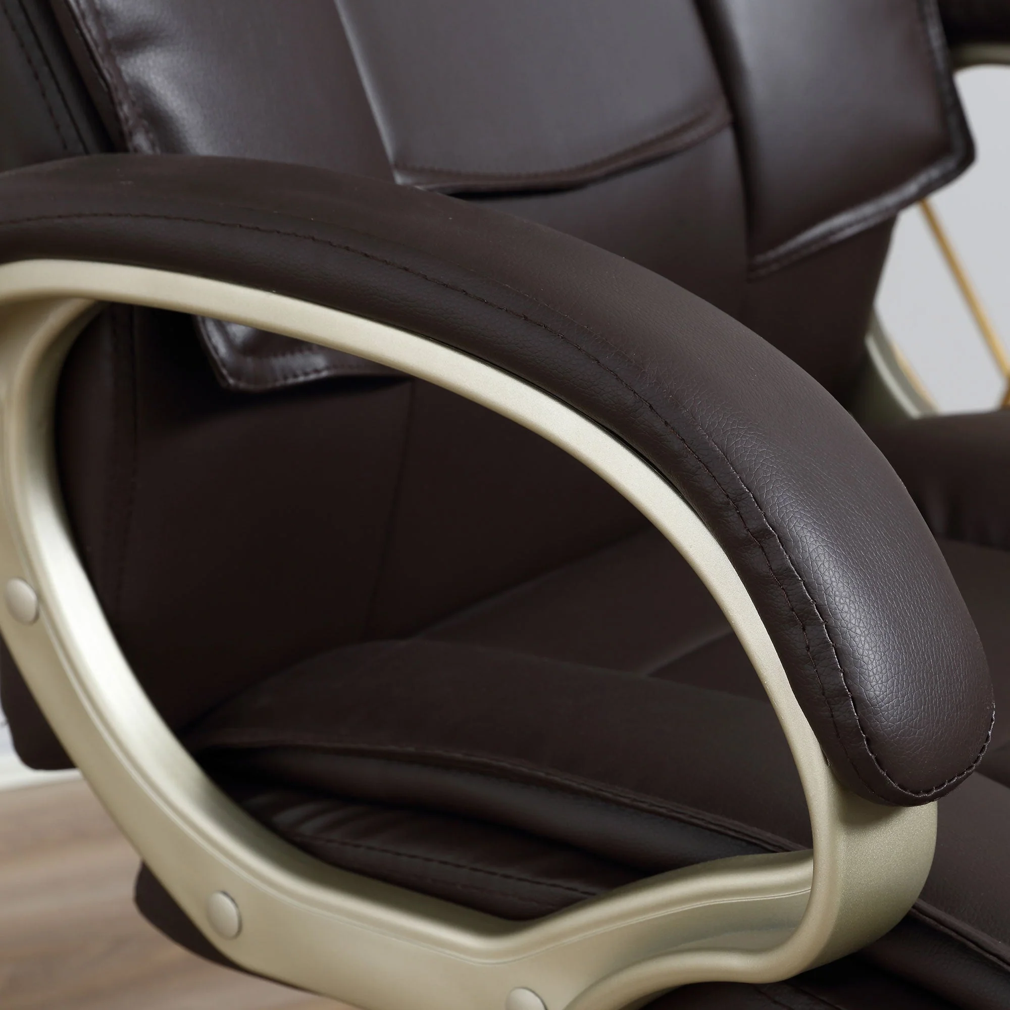 Home Office Chair High Back Computer Desk Chair with Faux Leather Adjustable Height Rocking Function Brown - Image 9