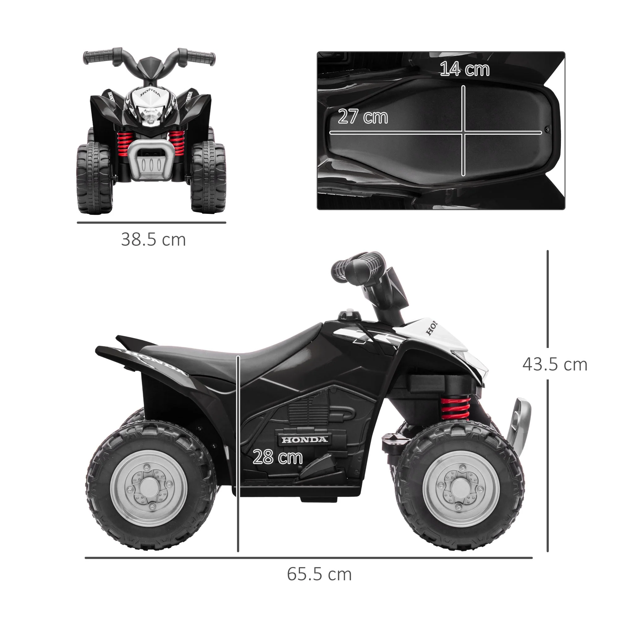 Honda Ride On Quad Bike With LED Light & Horn 1.5 To 3 Years Black by Aiyaplay - Image 2