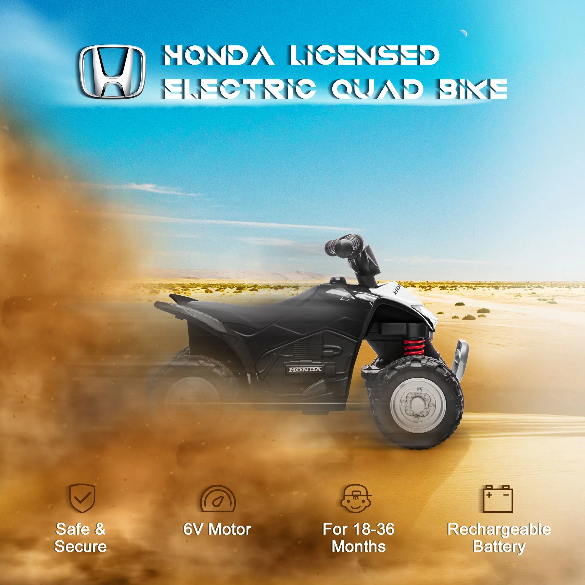 Honda Ride On Quad Bike With LED Light & Horn 1.5 To 3 Years Black by Aiyaplay - Image 3