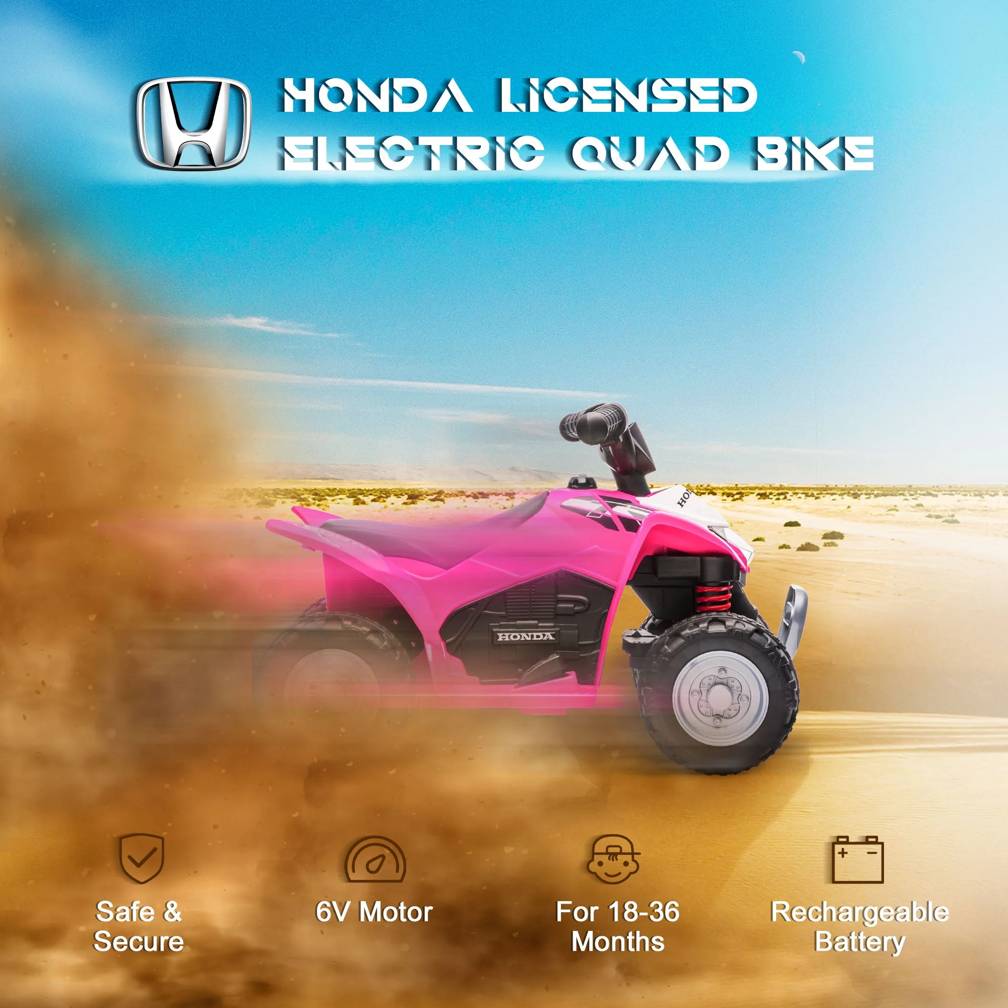 Honda Ride On Quad Bike With LED Light & Horn 1.5 To 3 Years Pink by Aiyaplay - Image 4