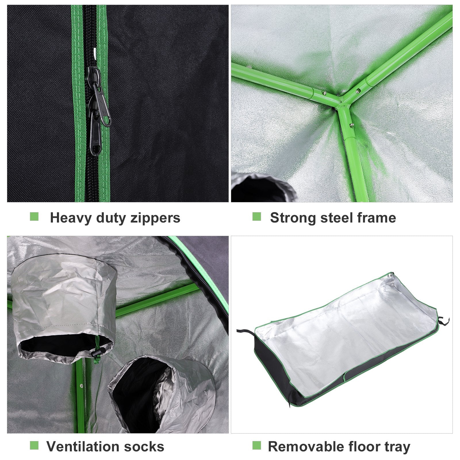 Hydroponic Plant Grow Tent Canopy Indoor Reflective Mylar Green Room 600D Oxford 120L x60W x150H cm Silver - Image 4