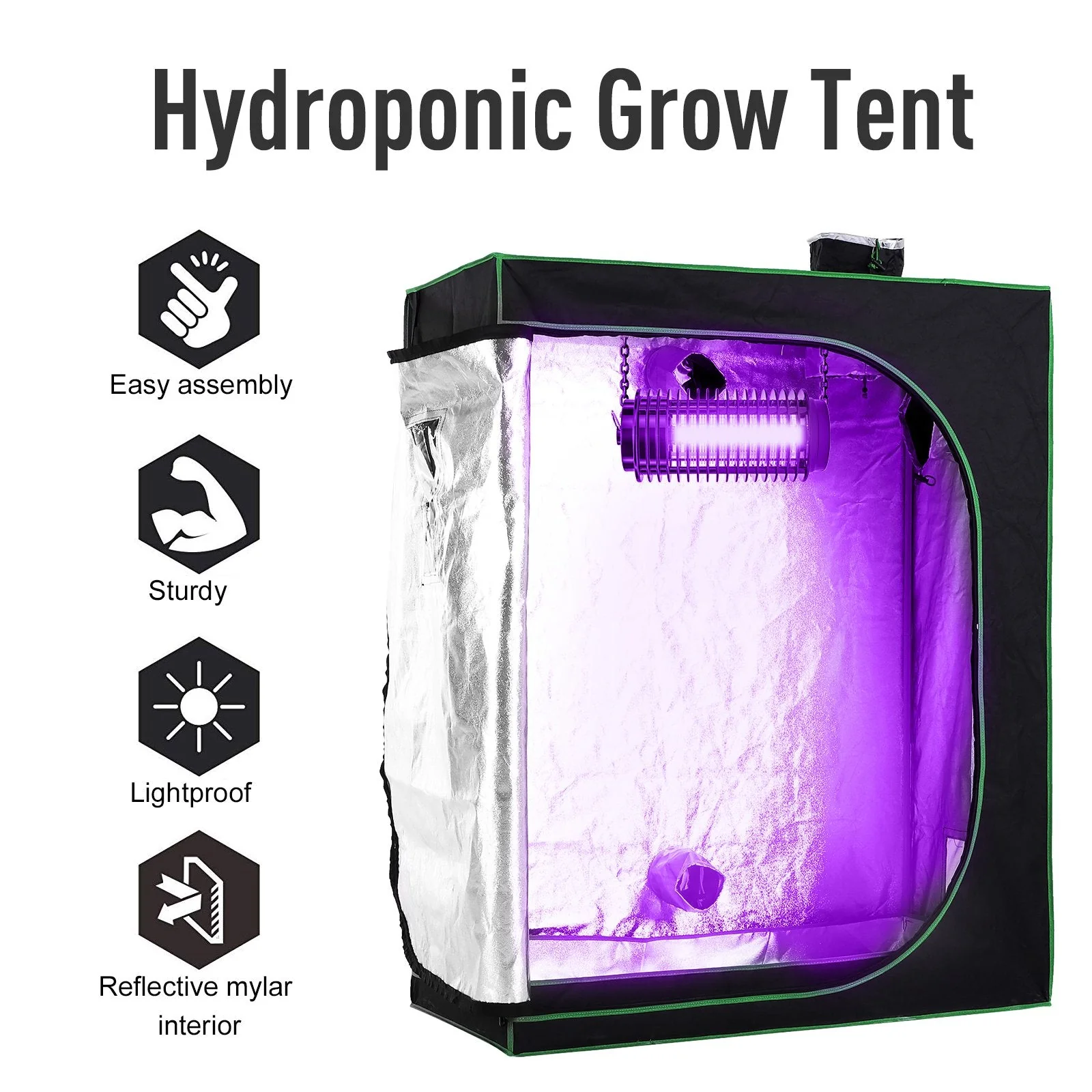 Hydroponic Plant Grow Tent Canopy Indoor Reflective Mylar Green Room 600D Oxford 120L x60W x150H cm Silver - Image 5