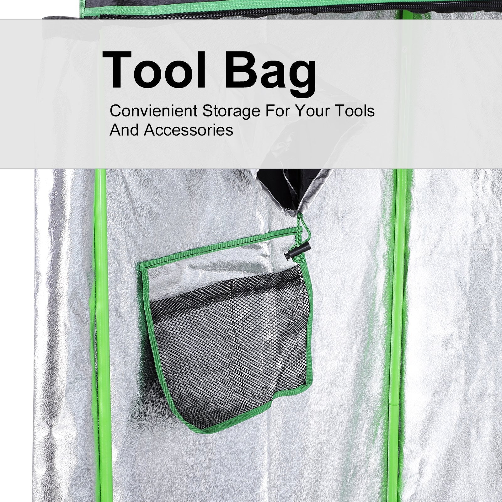 Hydroponic Plant Grow Tent Canopy Indoor Reflective Mylar Green Room 600D Oxford 120L x60W x150H cm Silver - Image 6