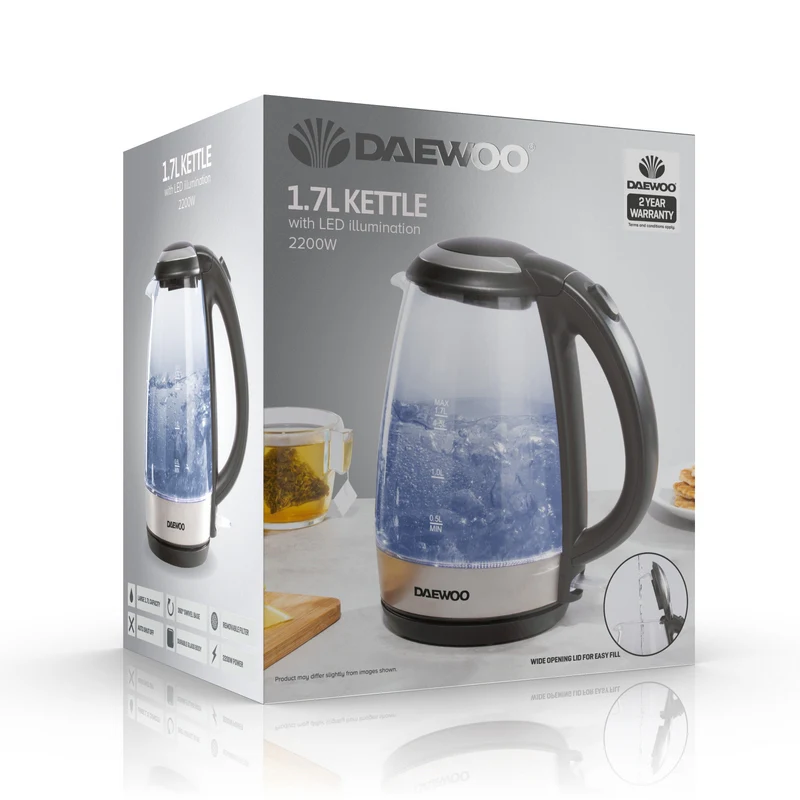 Illuminating Easy Fill Glass Kettle By Daewoo 1.7 Litre - Image 5