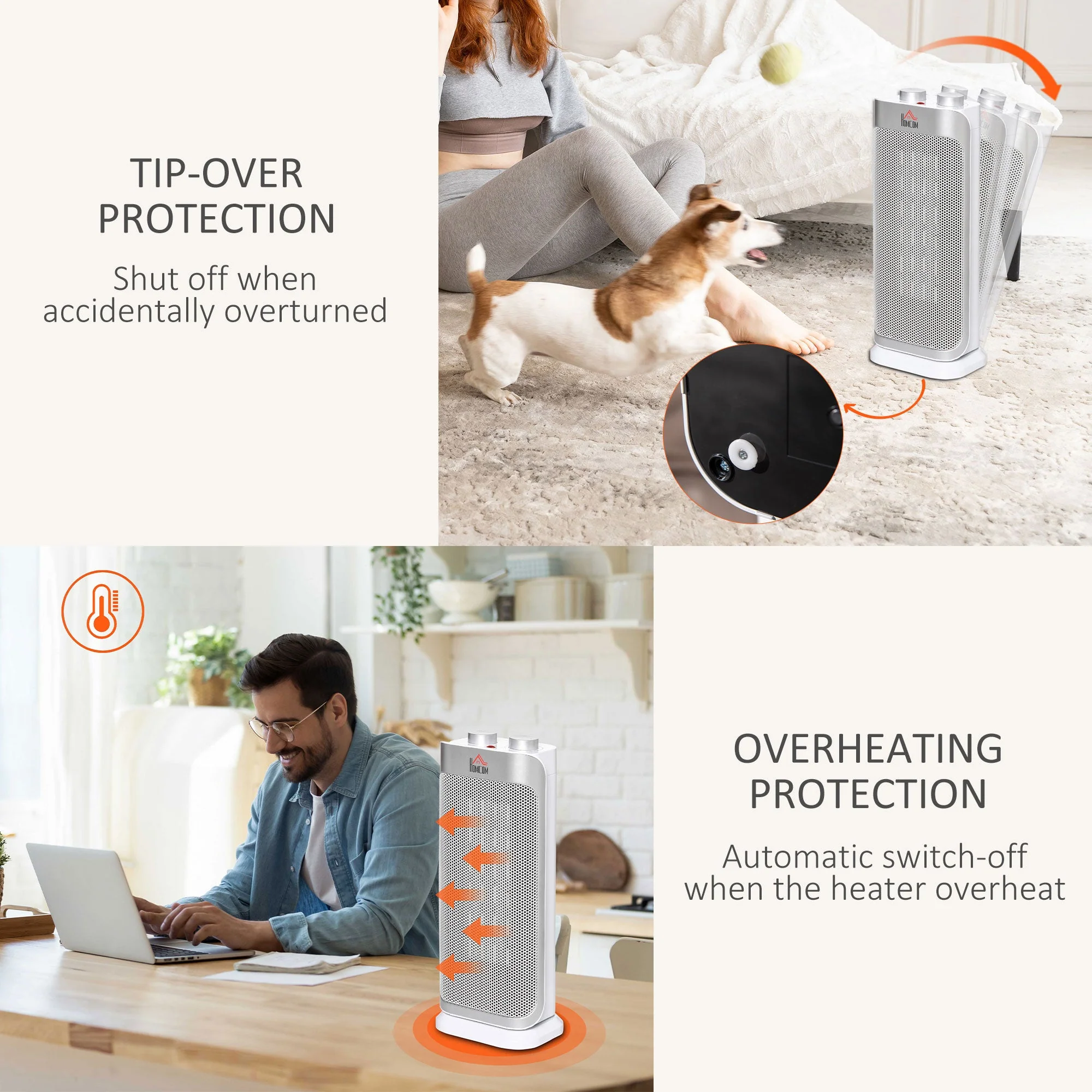 Indoor Space Heater Oscillating Ceramic Heater w/ Adjustable Modes 1000W/2000W - Image 5