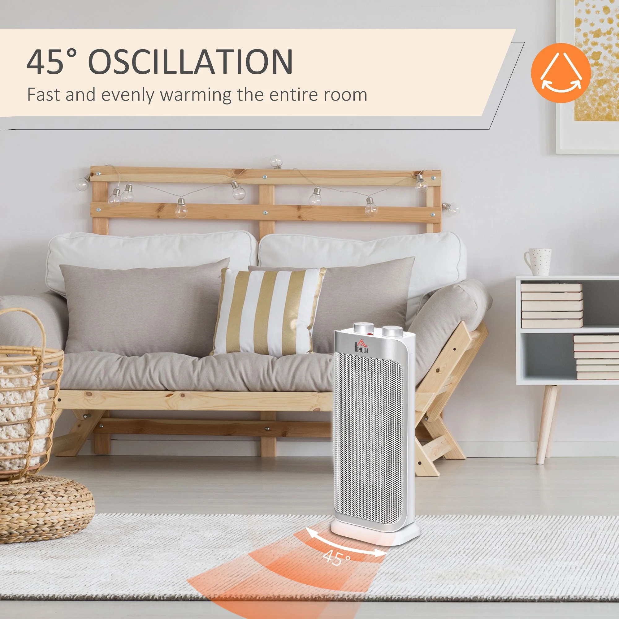 Indoor Space Heater Oscillating Ceramic Heater w/ Adjustable Modes 1000W/2000W - Image 6