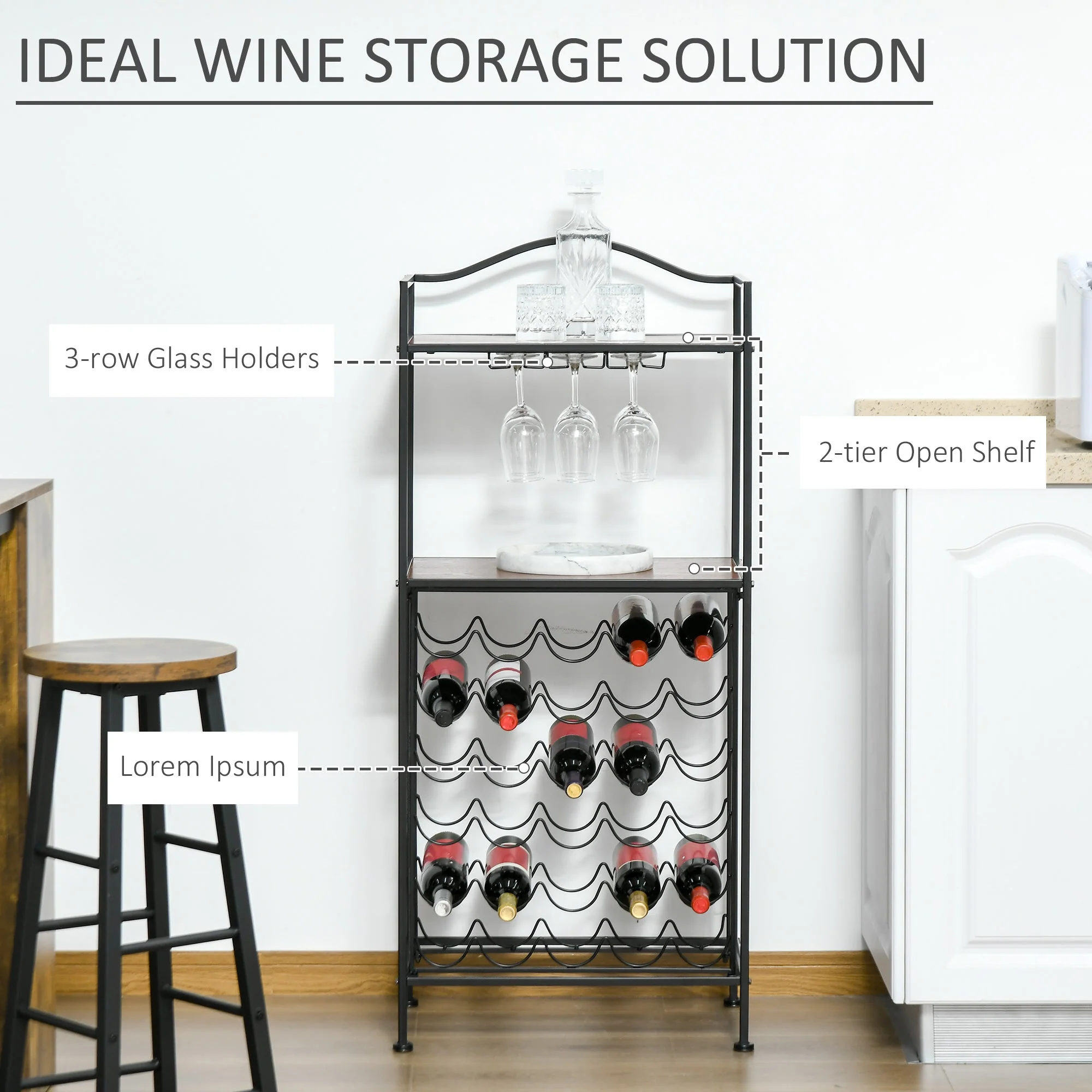 Industrial 30-bottle Wine Rack Barker's Rack Bar Storage with Glass Holders - Image 4