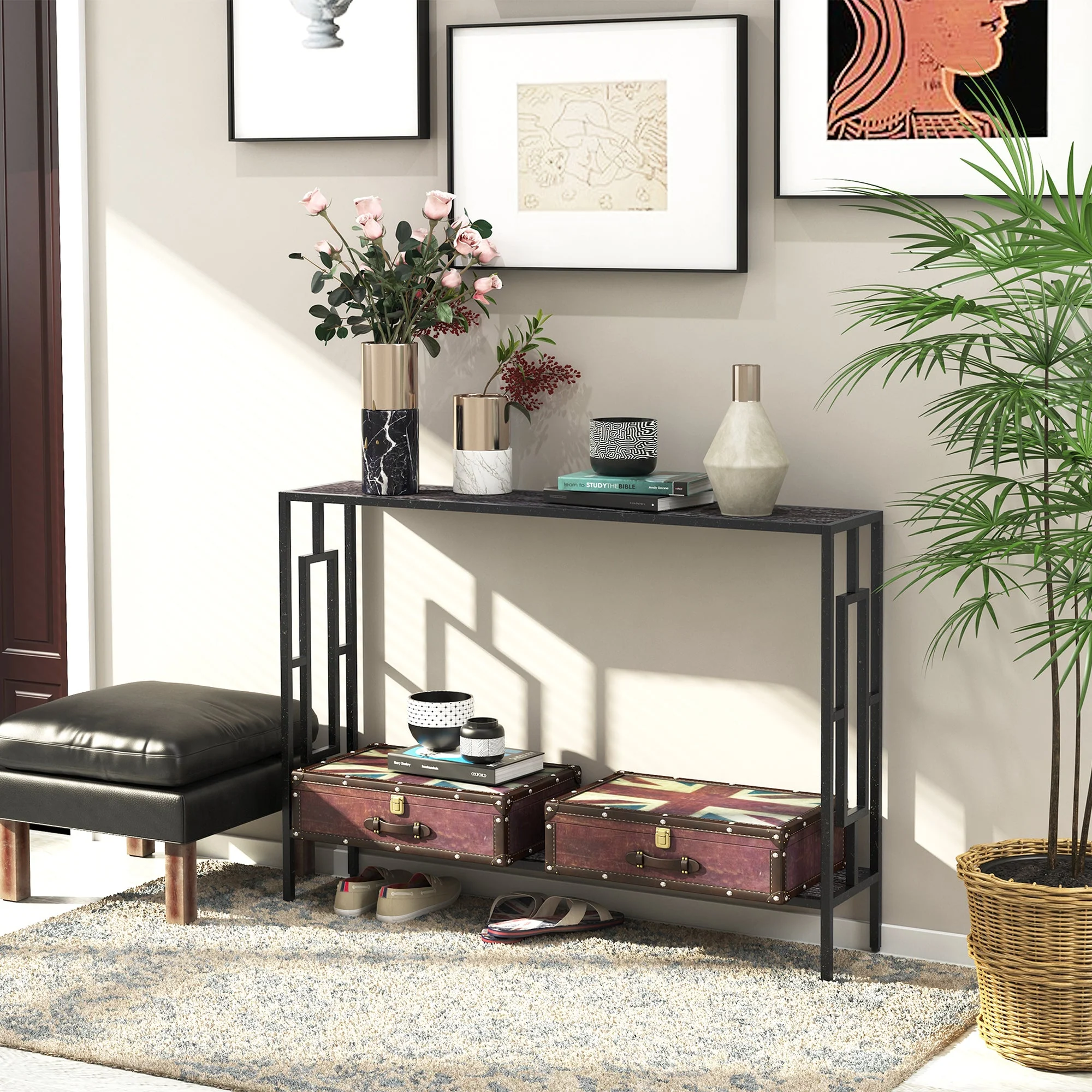 Industrial Console Table with Storage Shelf - Image 8