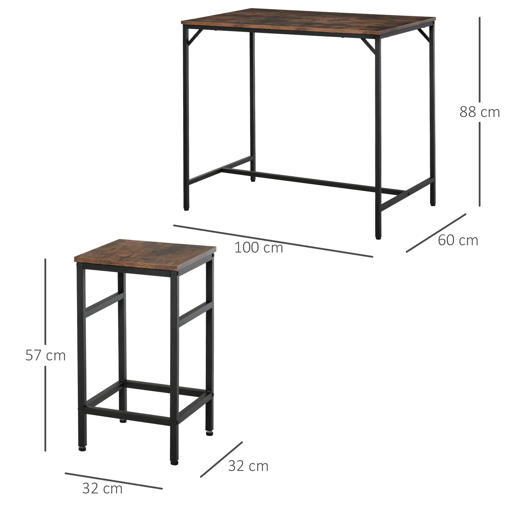 Industrial Rectangular Bar Table Set with 4 Stools for Dining Room - Image 3