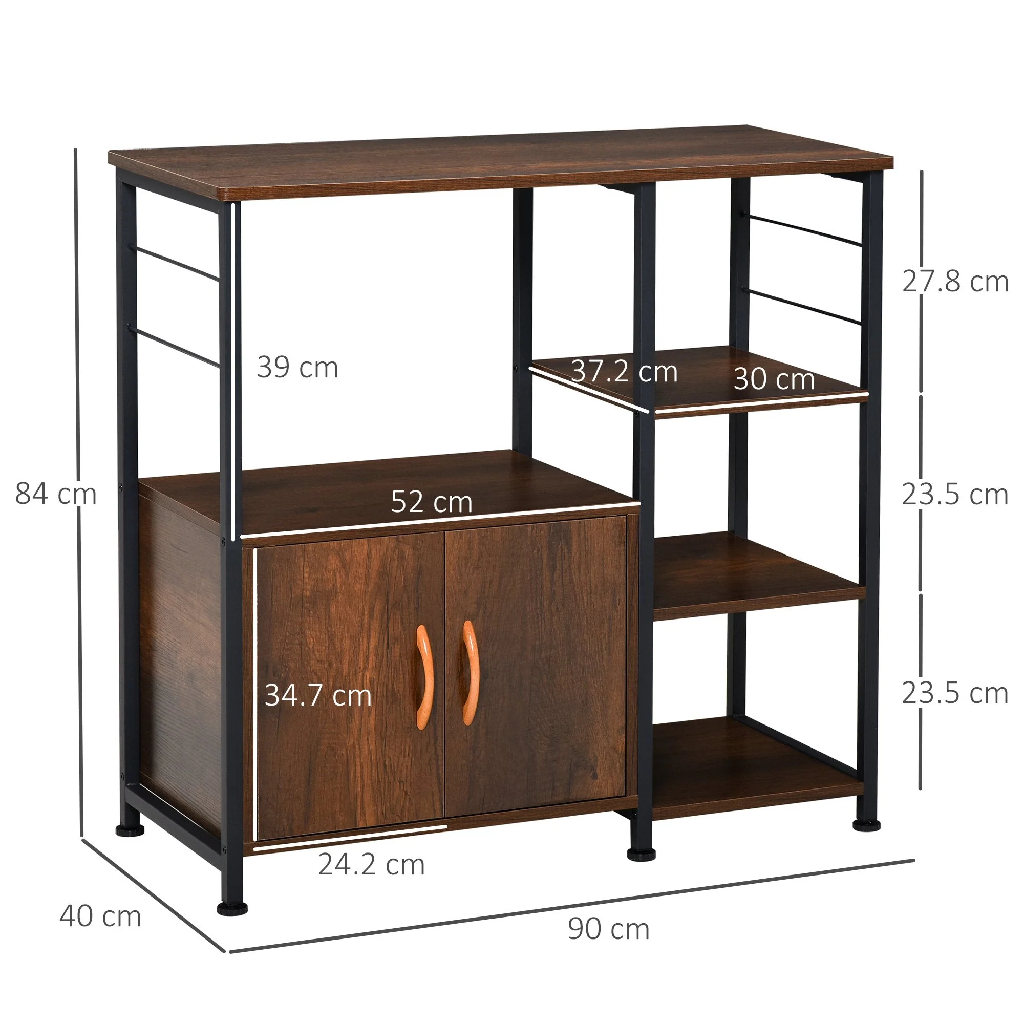 Industrial Storage Shelf Kitchen Cupboard Sideboard Metal Frame End Desk with Cabinet & Rack for Dining Room - Image 3