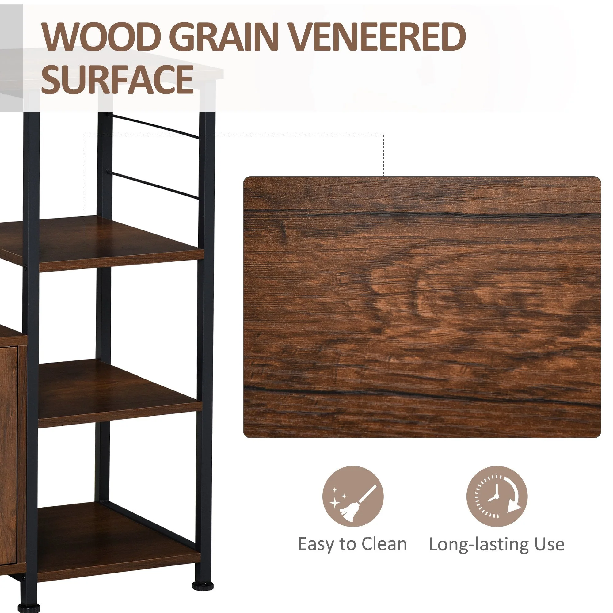 Industrial Storage Shelf Kitchen Cupboard Sideboard Metal Frame End Desk with Cabinet & Rack for Dining Room - Image 5