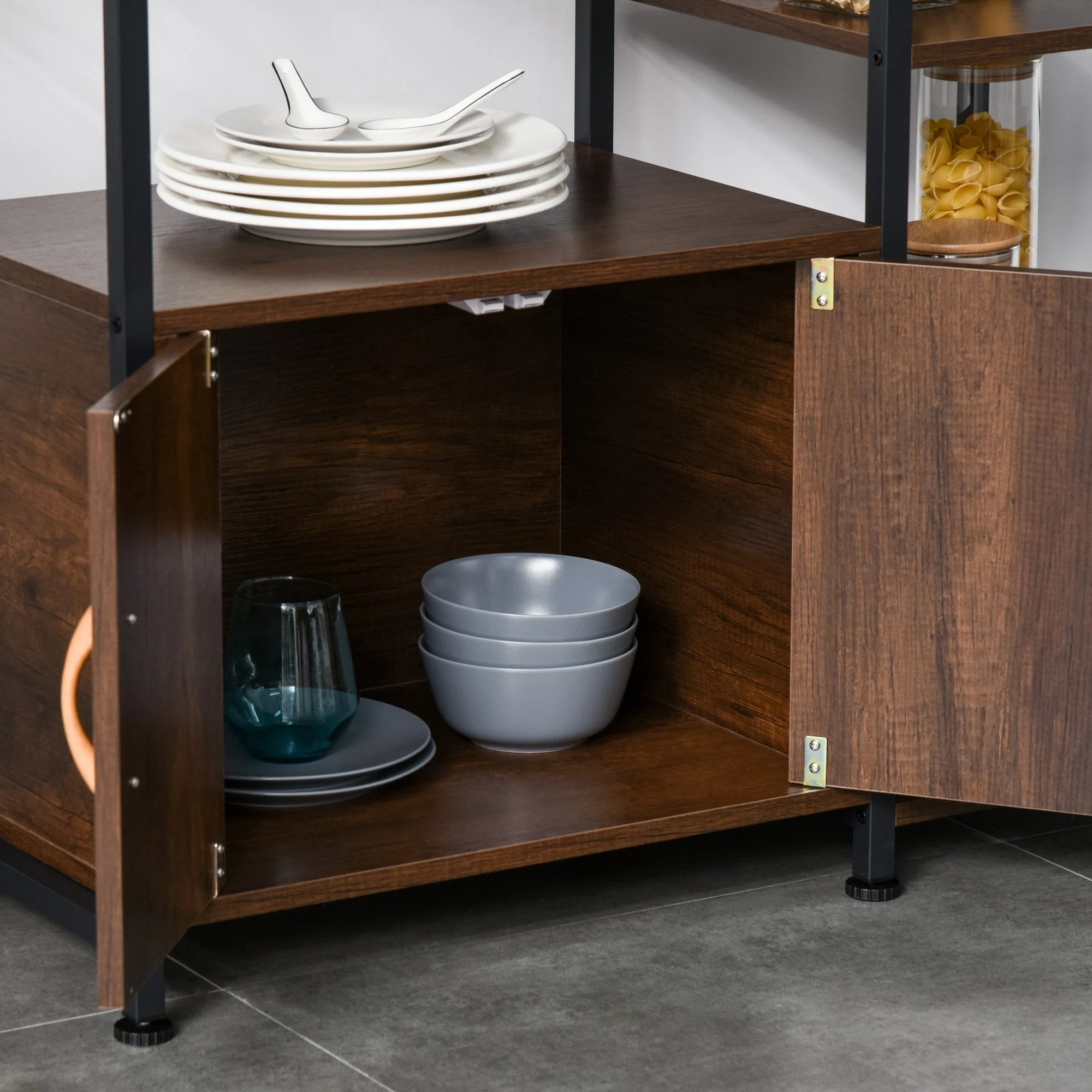 Industrial Storage Shelf Kitchen Cupboard Sideboard Metal Frame End Desk with Cabinet & Rack for Dining Room - Image 9
