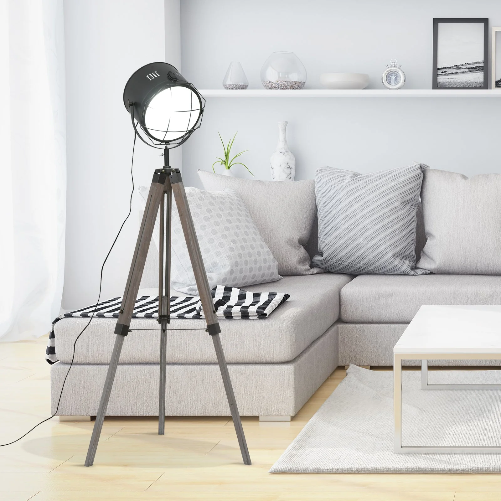 Industrial Style Adjustable Tripod Floor Lamp for Living Room Bedroom - Image 2
