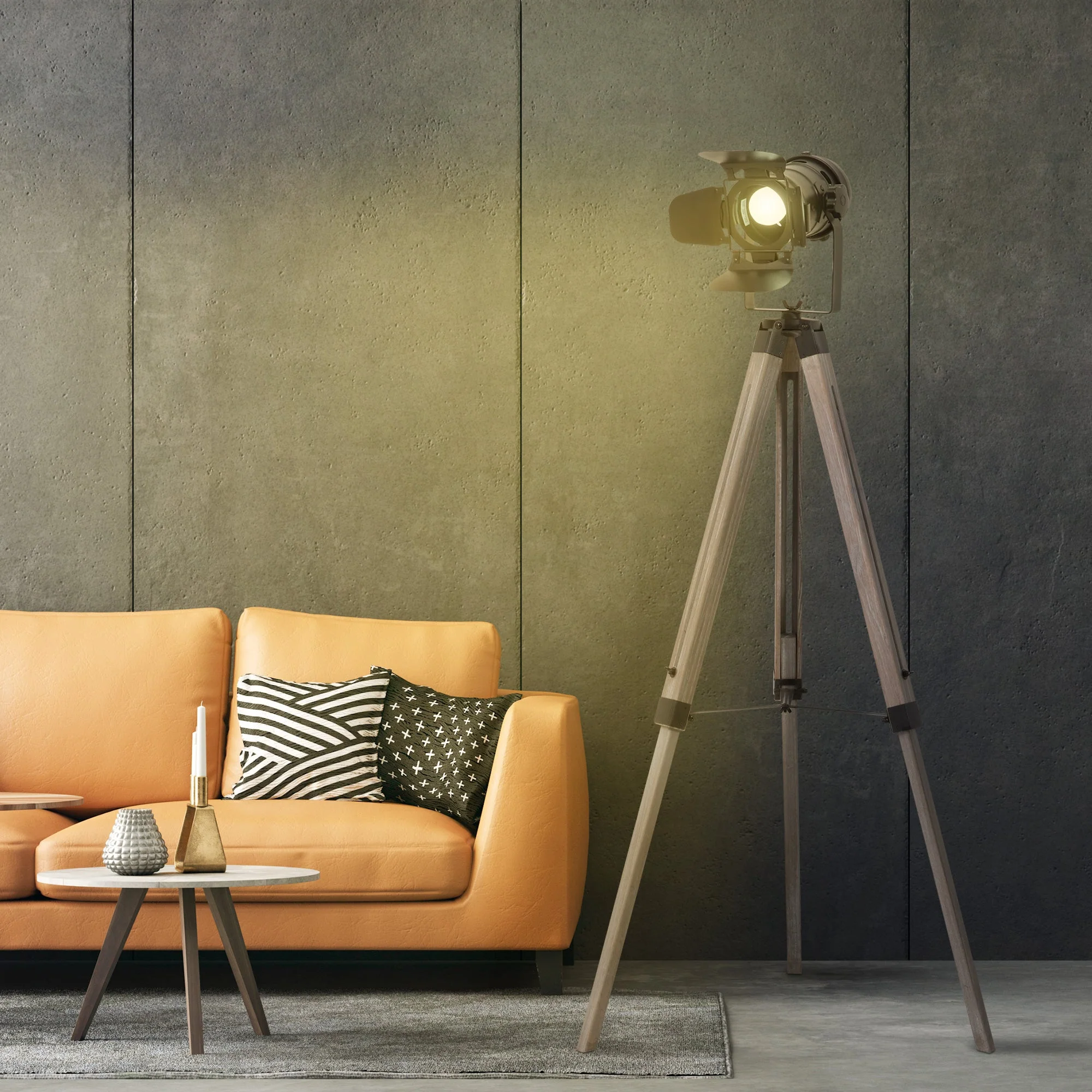 Industrial Style Adjustable Tripod Floor Lamp Vintage Spotlight Reading Lamp w/ Wood Metal Legs E27 Base For Living Room Bedroom - Image 2