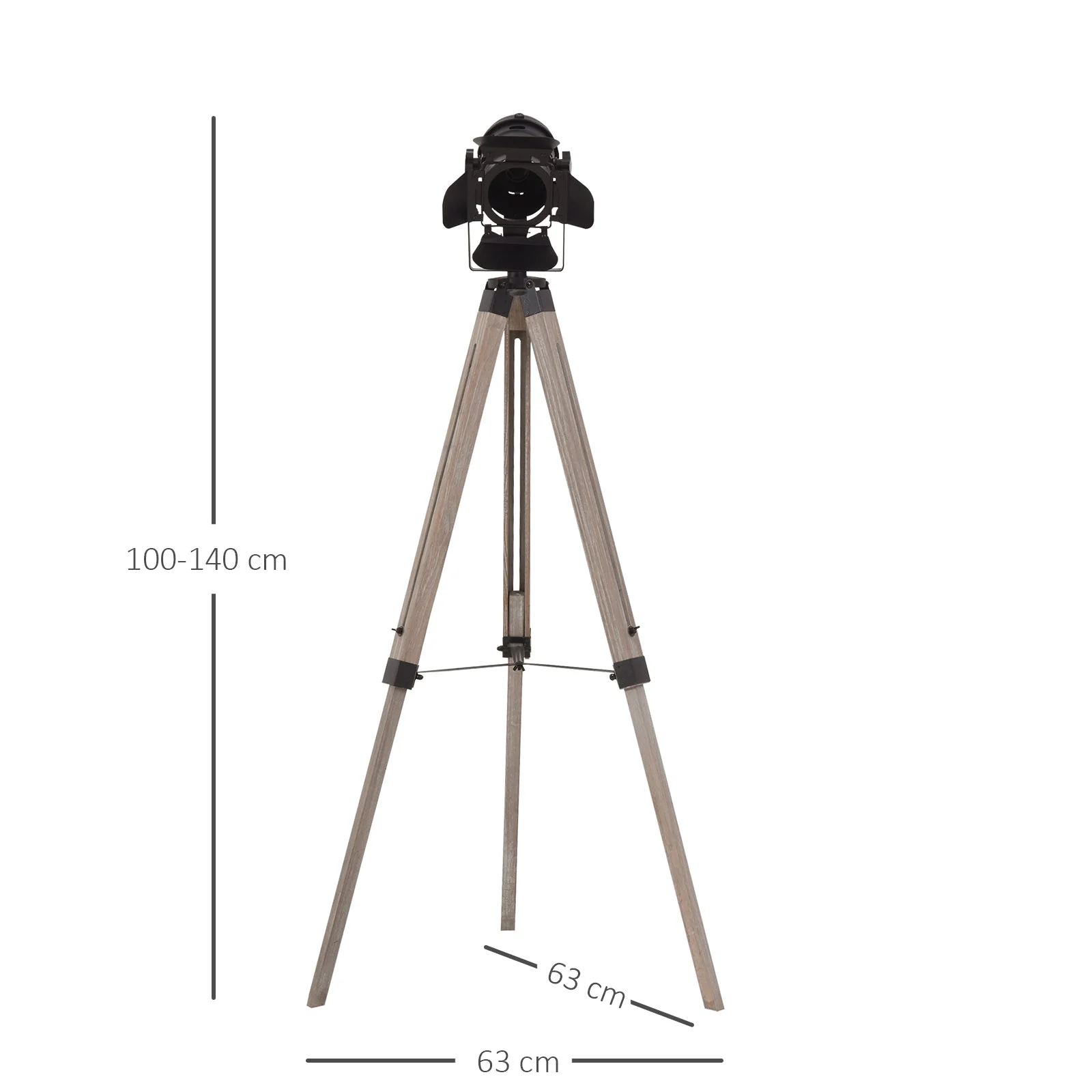 Industrial Style Adjustable Tripod Floor Lamp Vintage Spotlight Reading Lamp w/ Wood Metal Legs E27 Base For Living Room Bedroom - Image 3