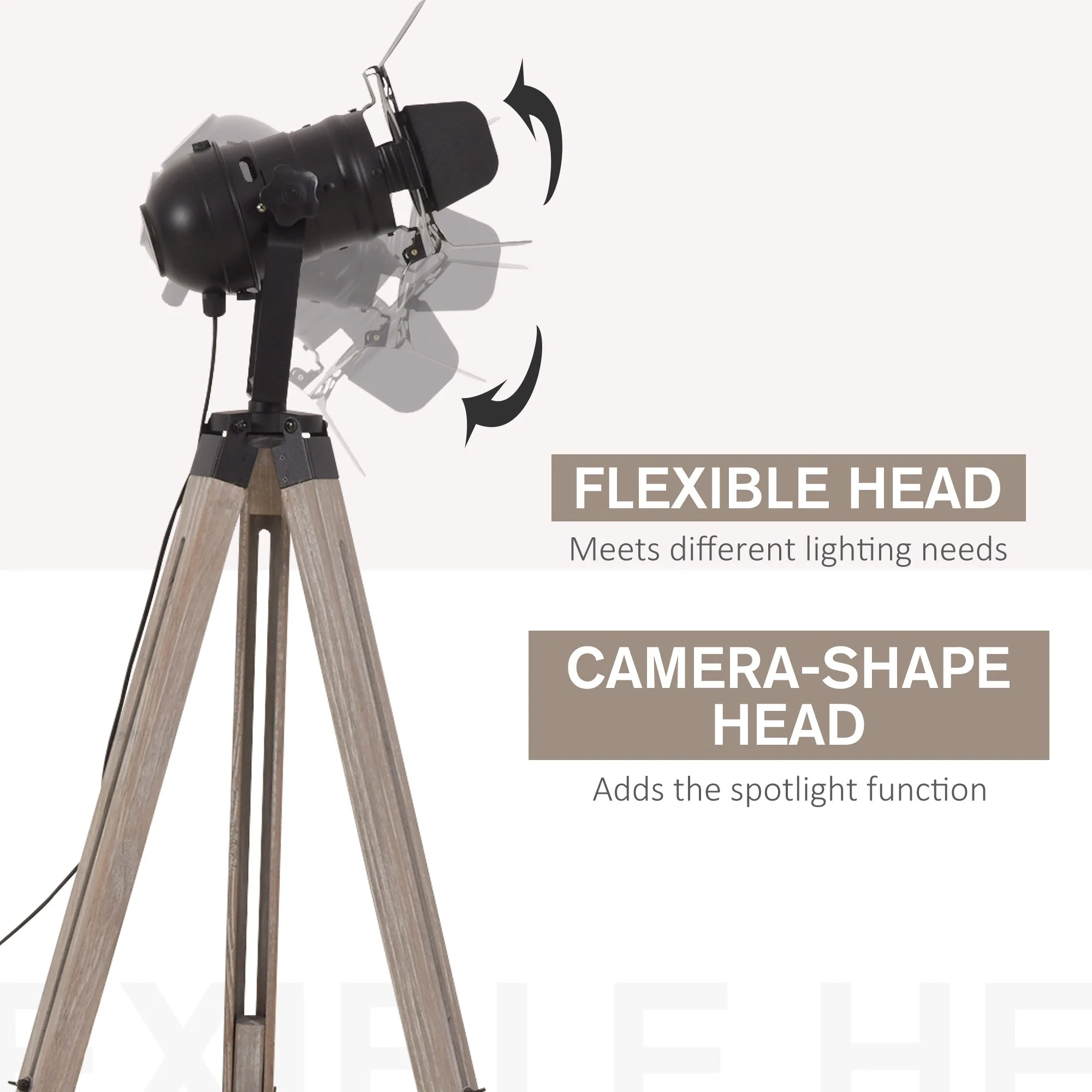 Industrial Style Adjustable Tripod Floor Lamp Vintage Spotlight Reading Lamp w/ Wood Metal Legs E27 Base For Living Room Bedroom - Image 5