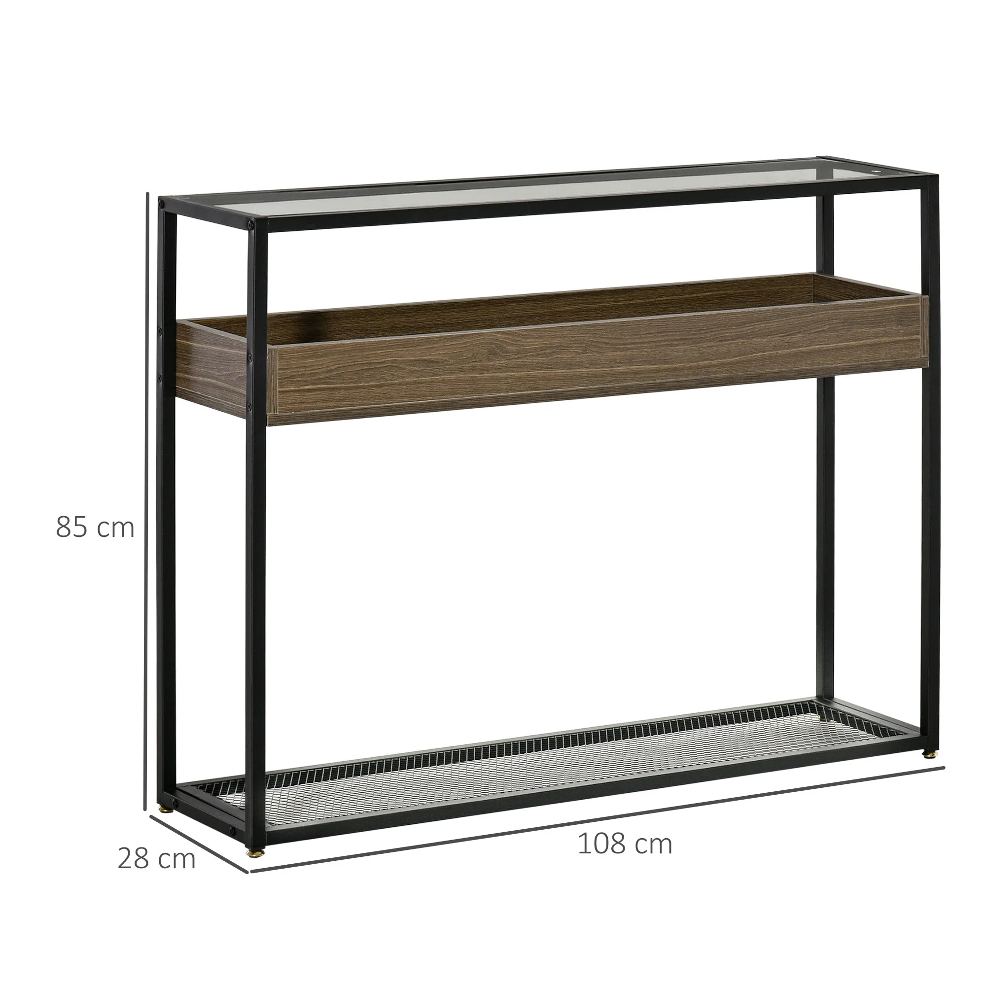 Industrial Style Console Table Sofa Table with Tempered Glass Top and Steel Frame for Living Room Hallway Entrance - Image 3