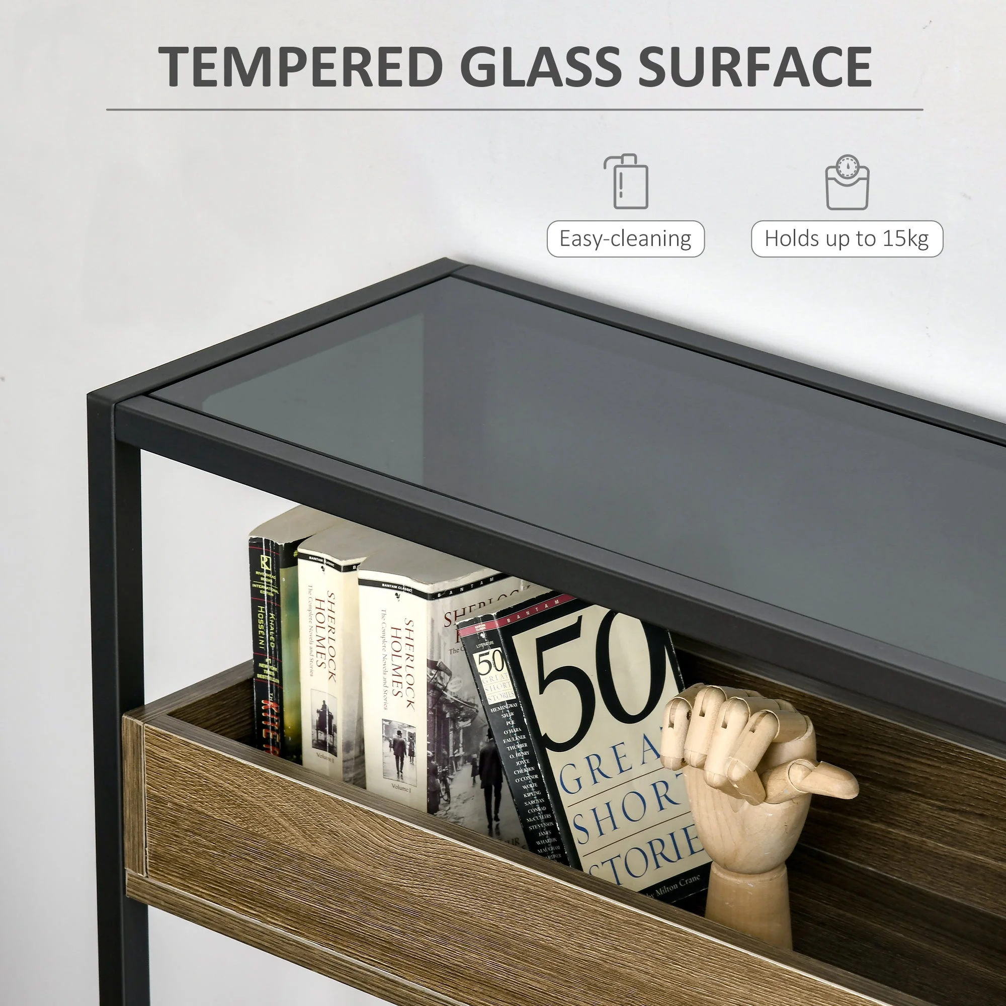 Industrial Style Console Table Sofa Table with Tempered Glass Top and Steel Frame for Living Room Hallway Entrance - Image 4