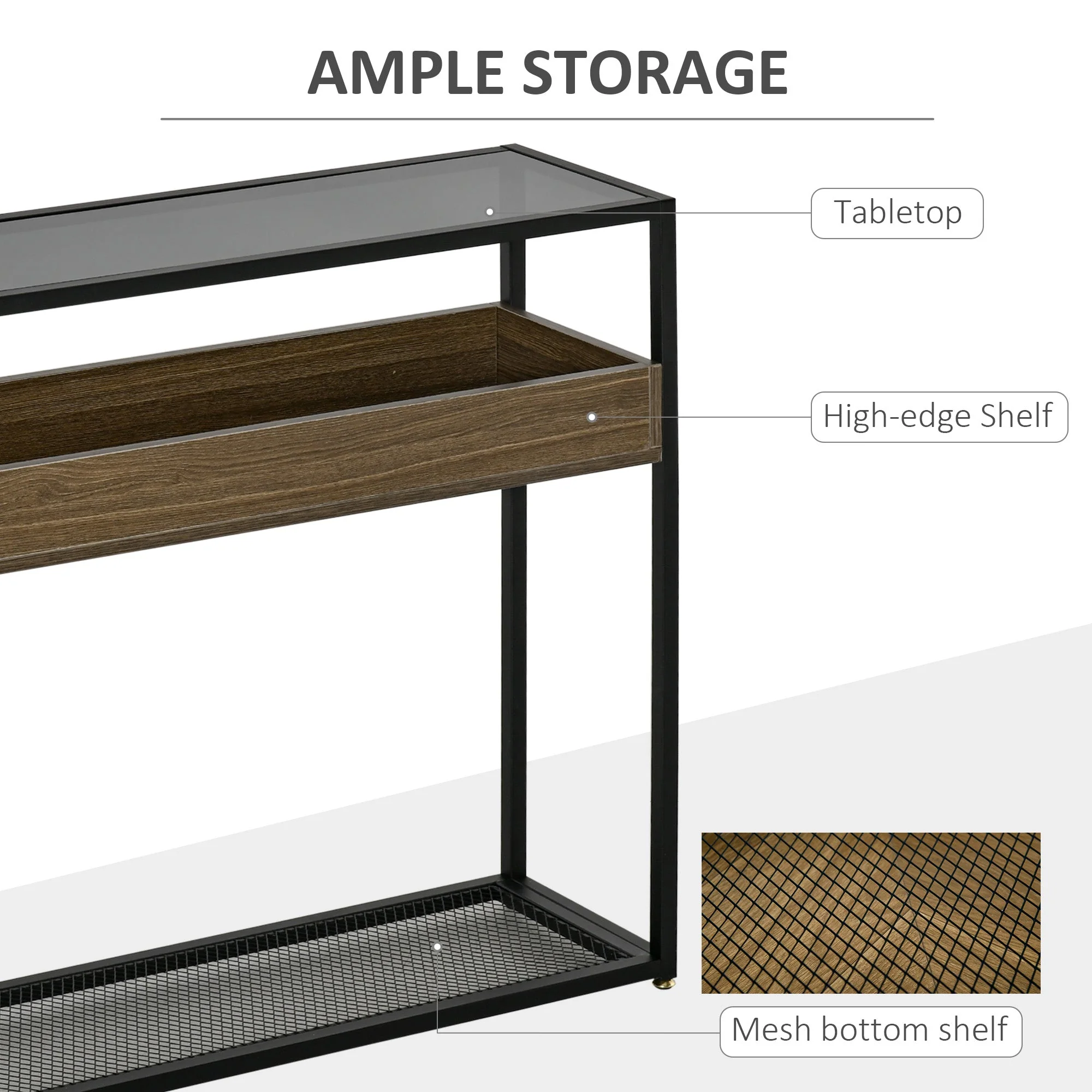 Industrial Style Console Table Sofa Table with Tempered Glass Top and Steel Frame for Living Room Hallway Entrance - Image 5