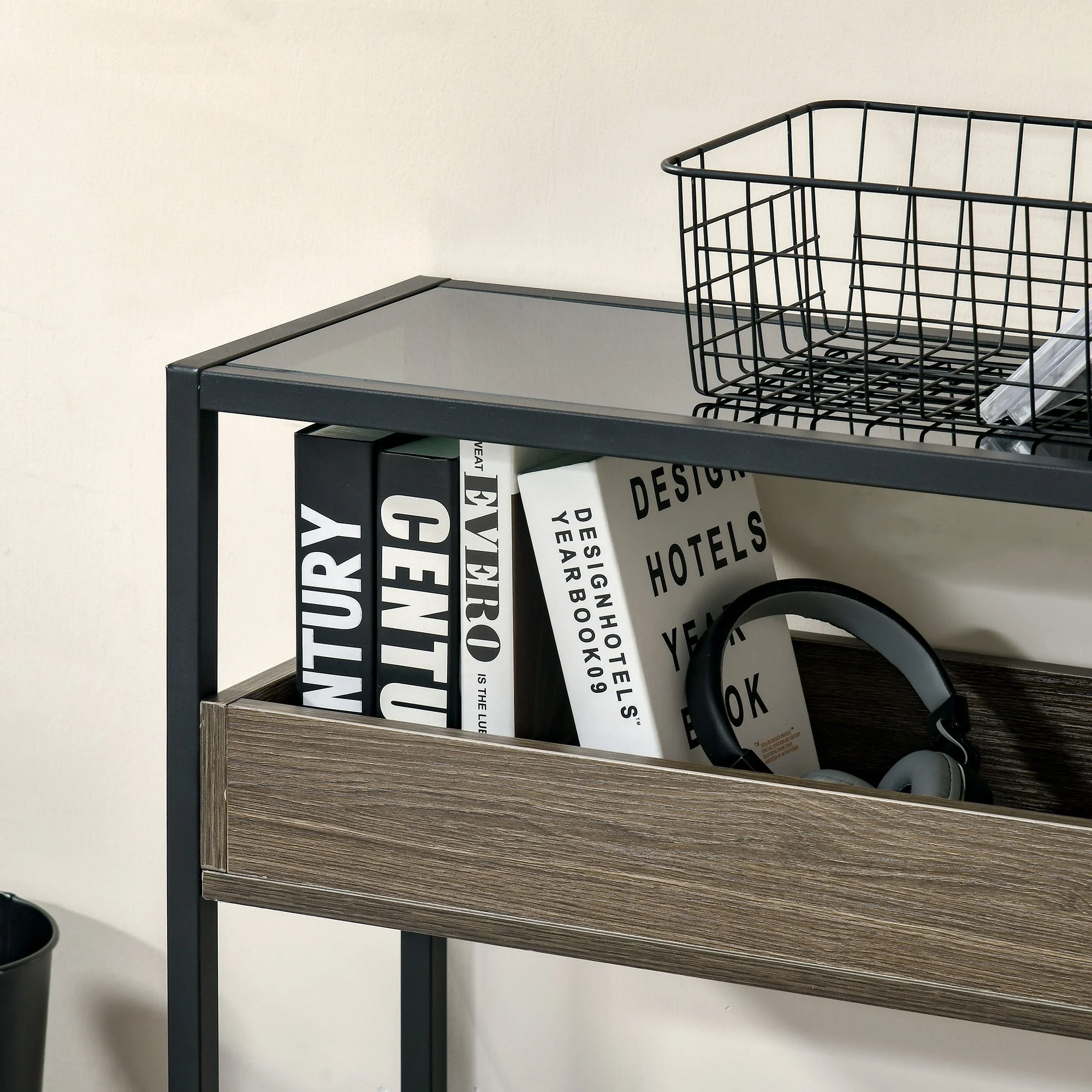 Industrial Style Console Table Sofa Table with Tempered Glass Top and Steel Frame for Living Room Hallway Entrance - Image 6