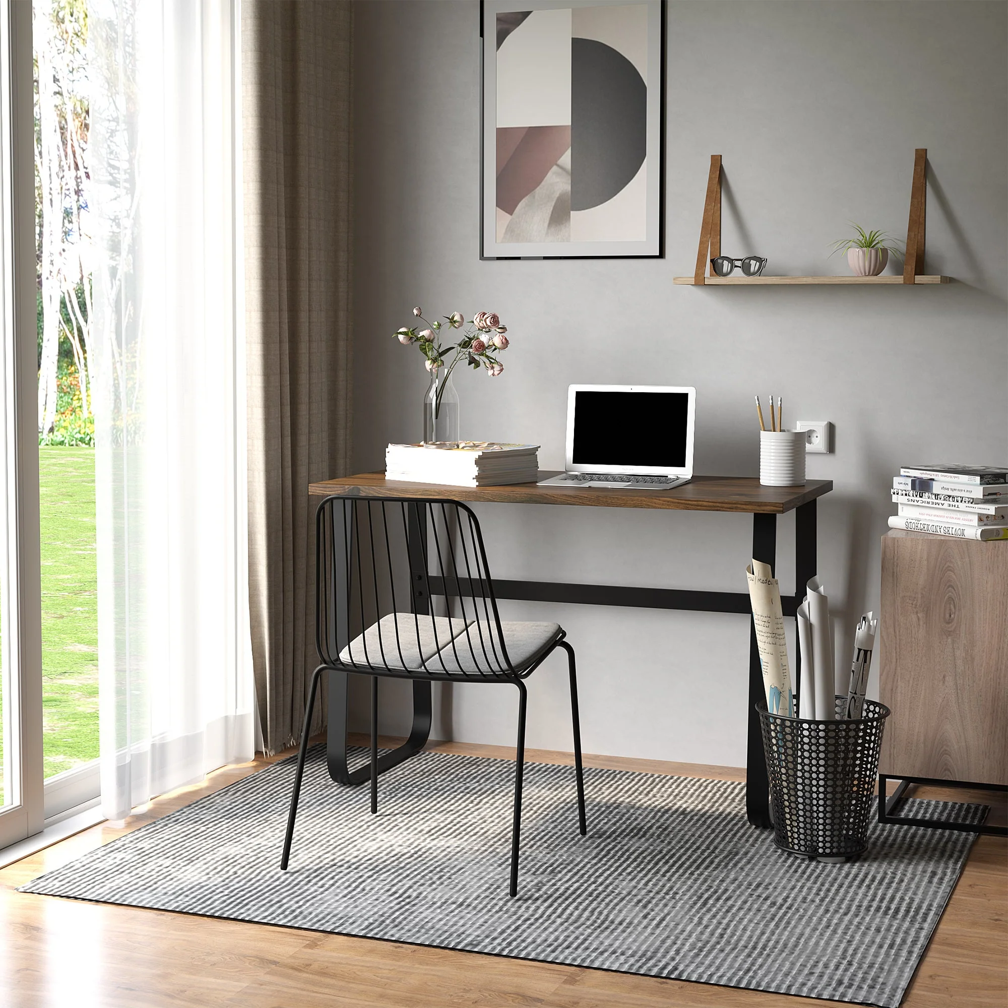 Industrial Writing Desk Simple Study Desk Metal Legs Home Office Workstation - Image 2
