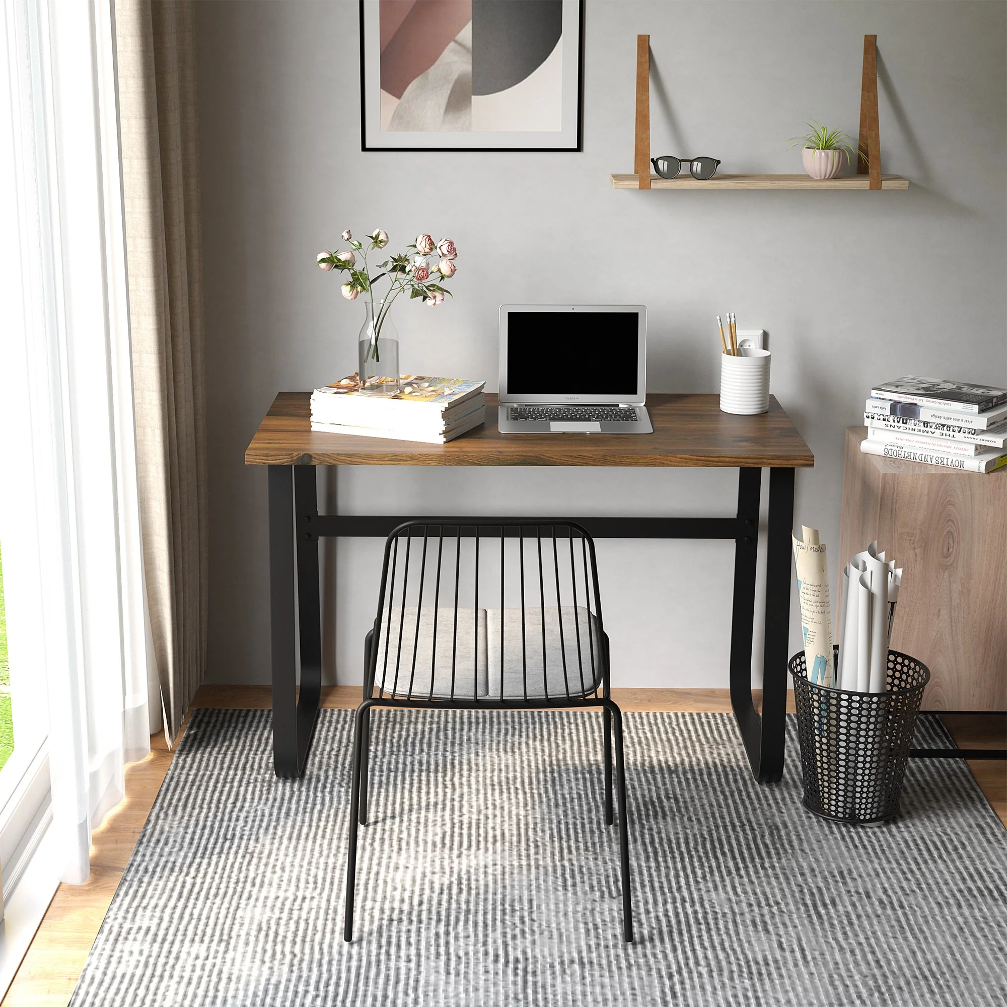 Industrial Writing Desk Simple Study Desk Metal Legs Home Office Workstation - Image 4