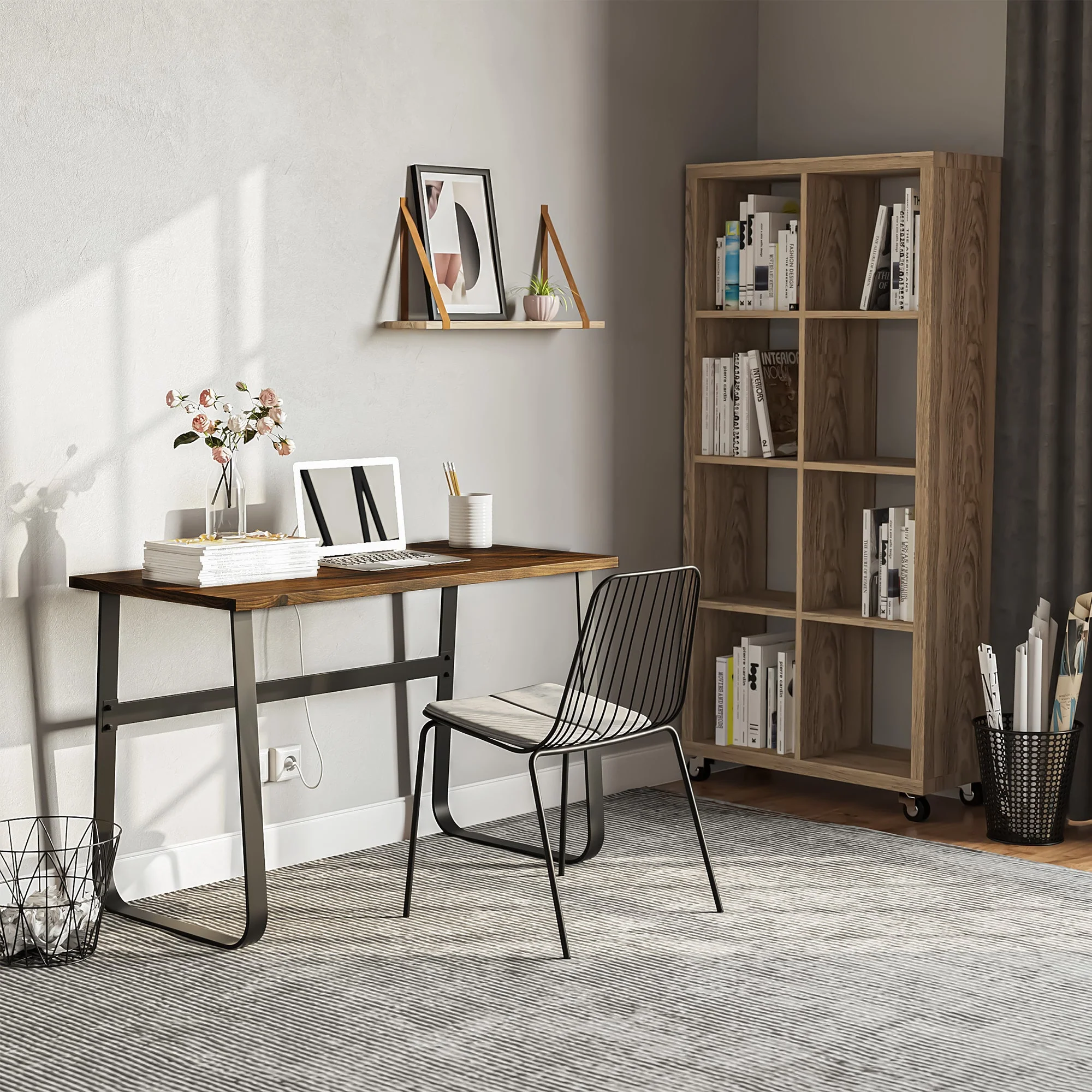 Industrial Writing Desk Simple Study Desk Metal Legs Home Office Workstation - Image 5