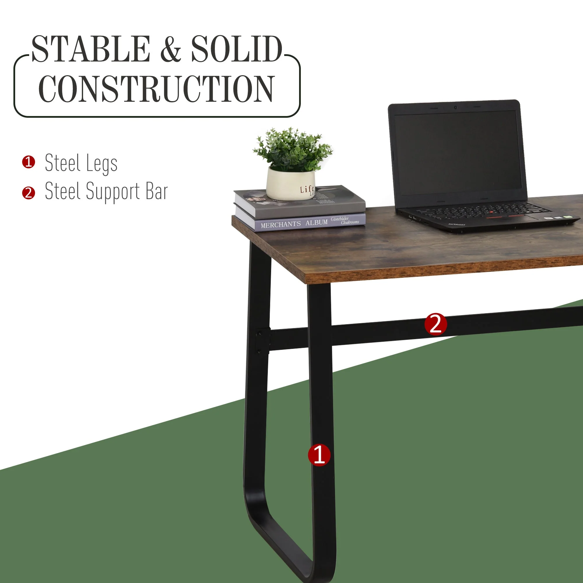Industrial Writing Desk Simple Study Desk Metal Legs Home Office Workstation - Image 7