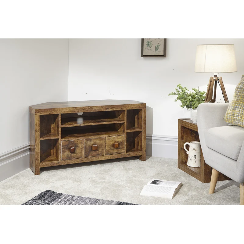 Jakarta Corner TV unit Natural 6 Shelves 3 Drawers - Image 2