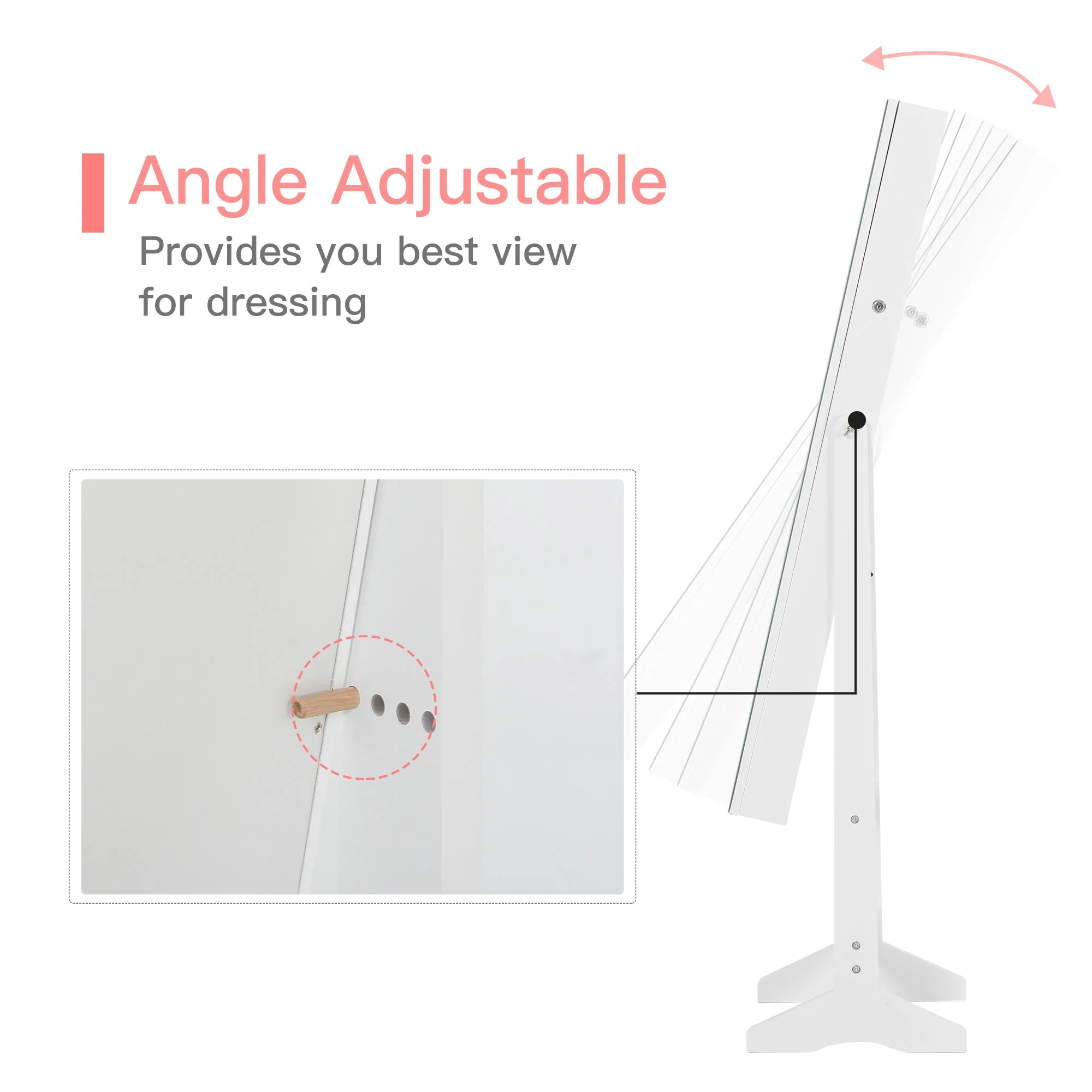 Jewelry Cabinet Standing Mirror Full Length Makeup Lockable Armoire Storage Organizer White - Image 7