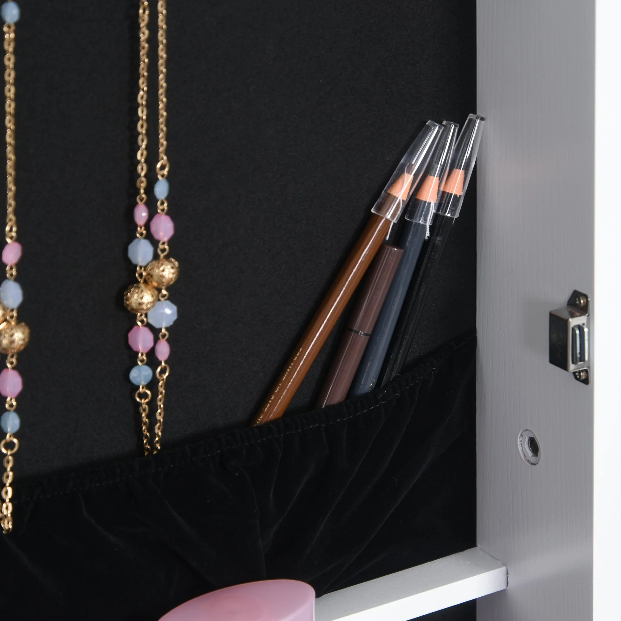 Jewelry Cabinet Standing Mirror Full Length Makeup Lockable Armoire Storage Organizer White - Image 8